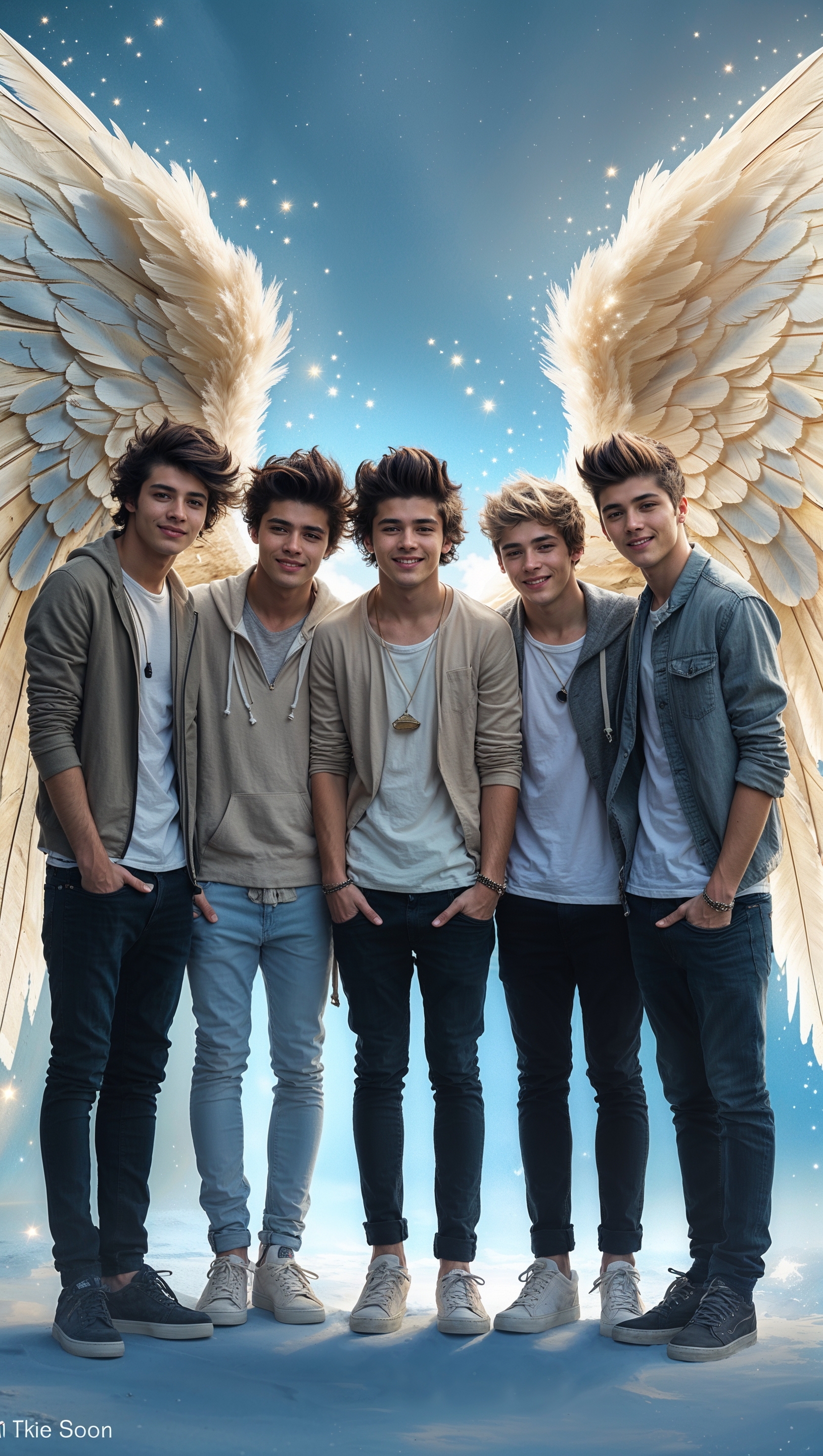 One Direction with angel wings, fantasy iPhone background