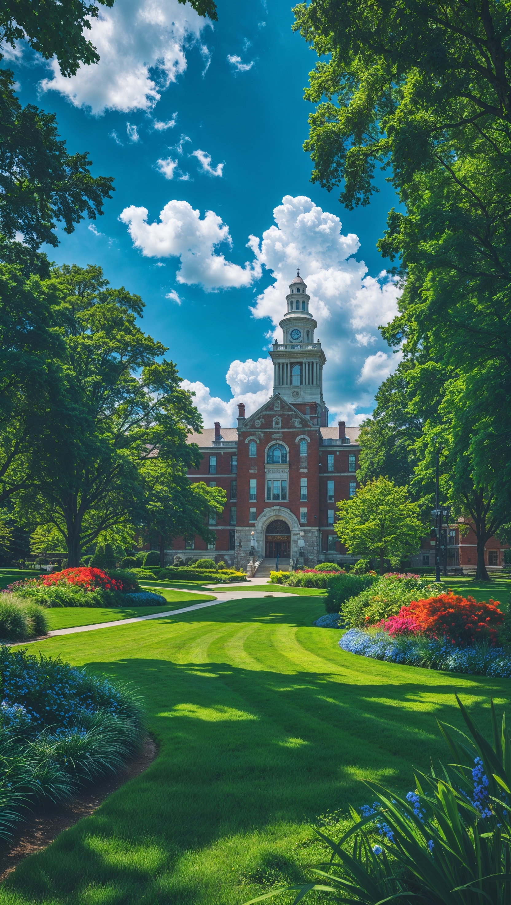 Craft an iPhone wallpaper focusing on the green spaces and nature at Pennsylvania State University with vibrant, energizing colors