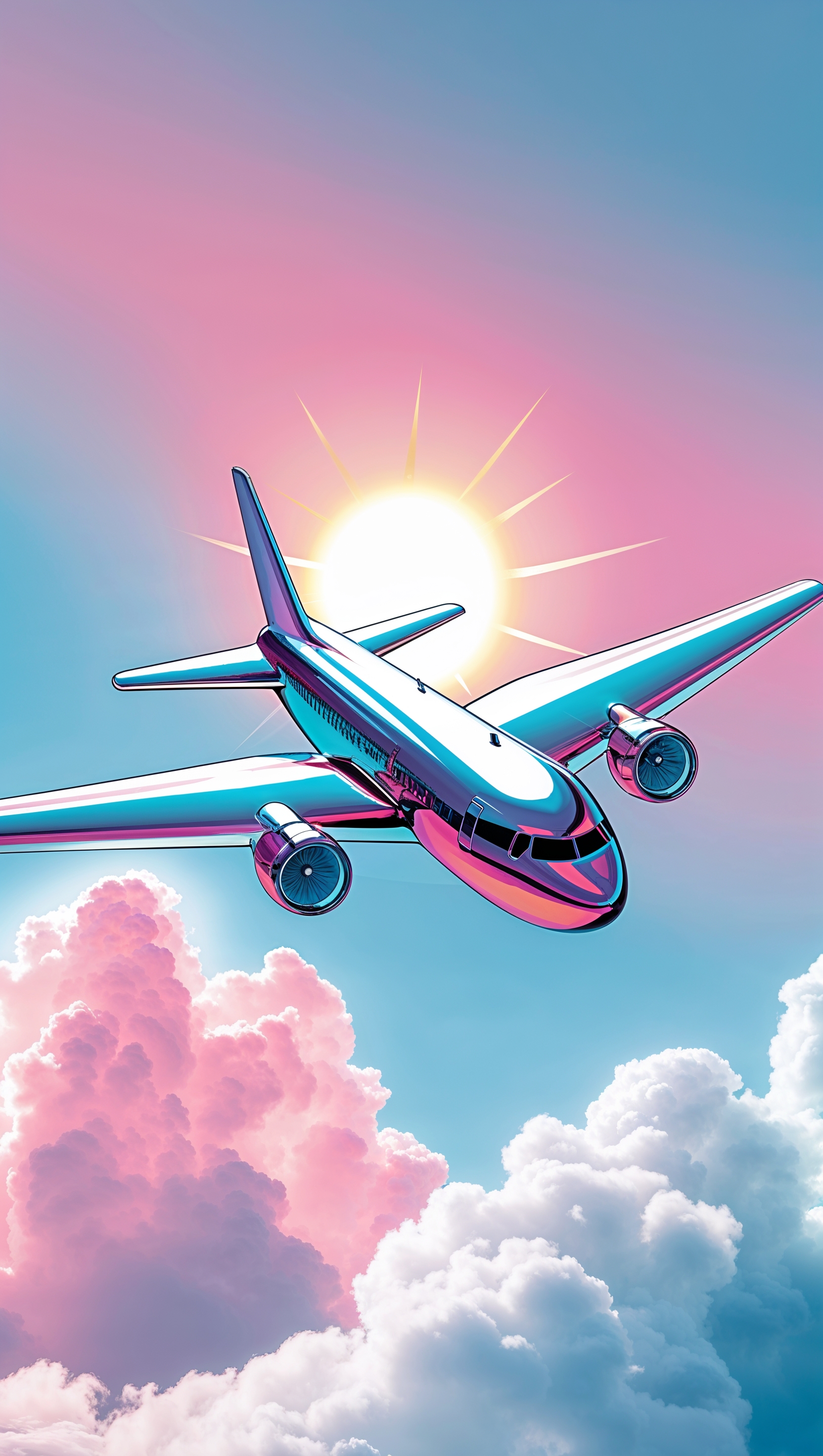 Colorful airplane in a cheerful sky, iPhone wallpaper