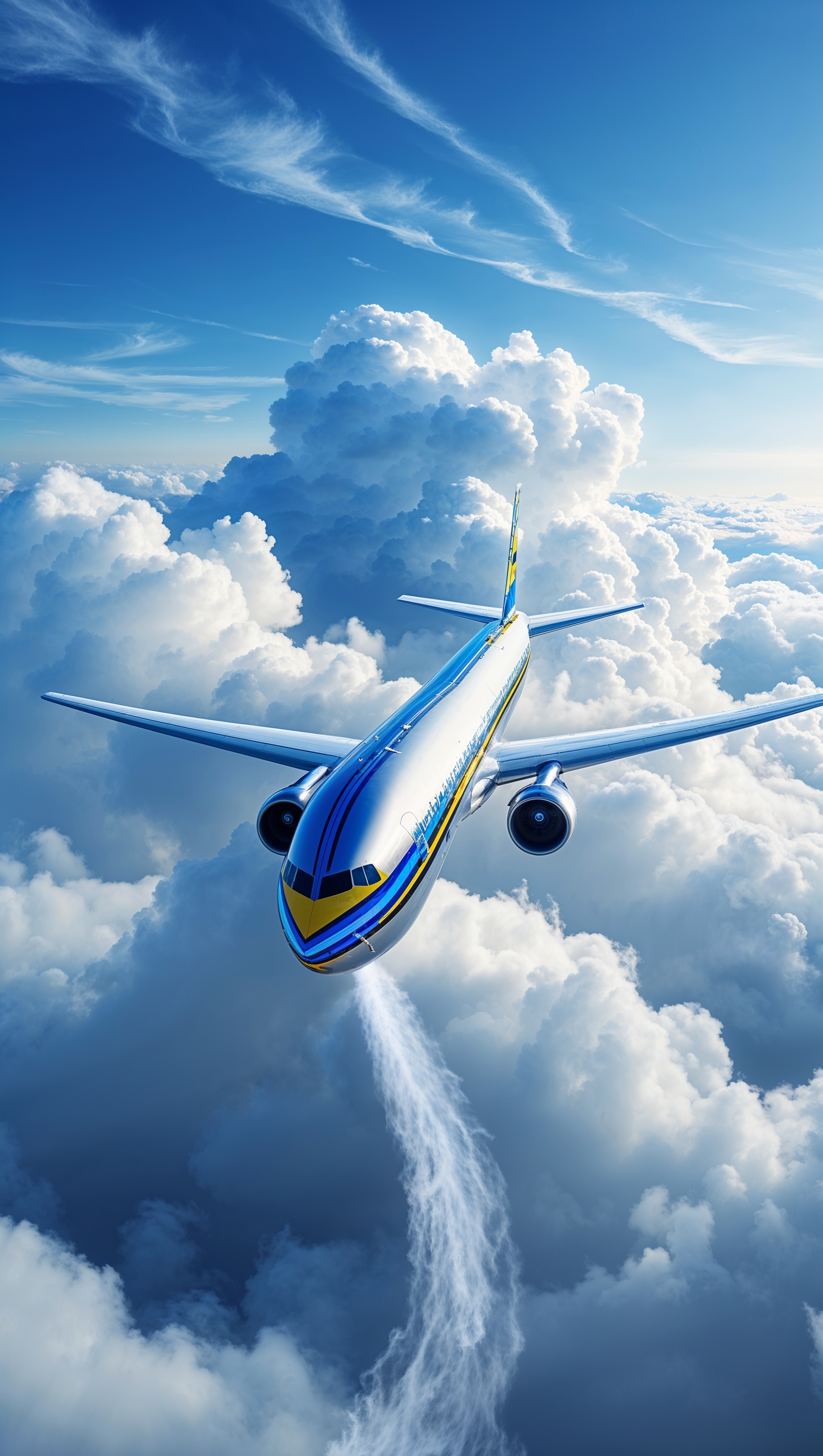 Conceptual image of a plane disappearing into clouds