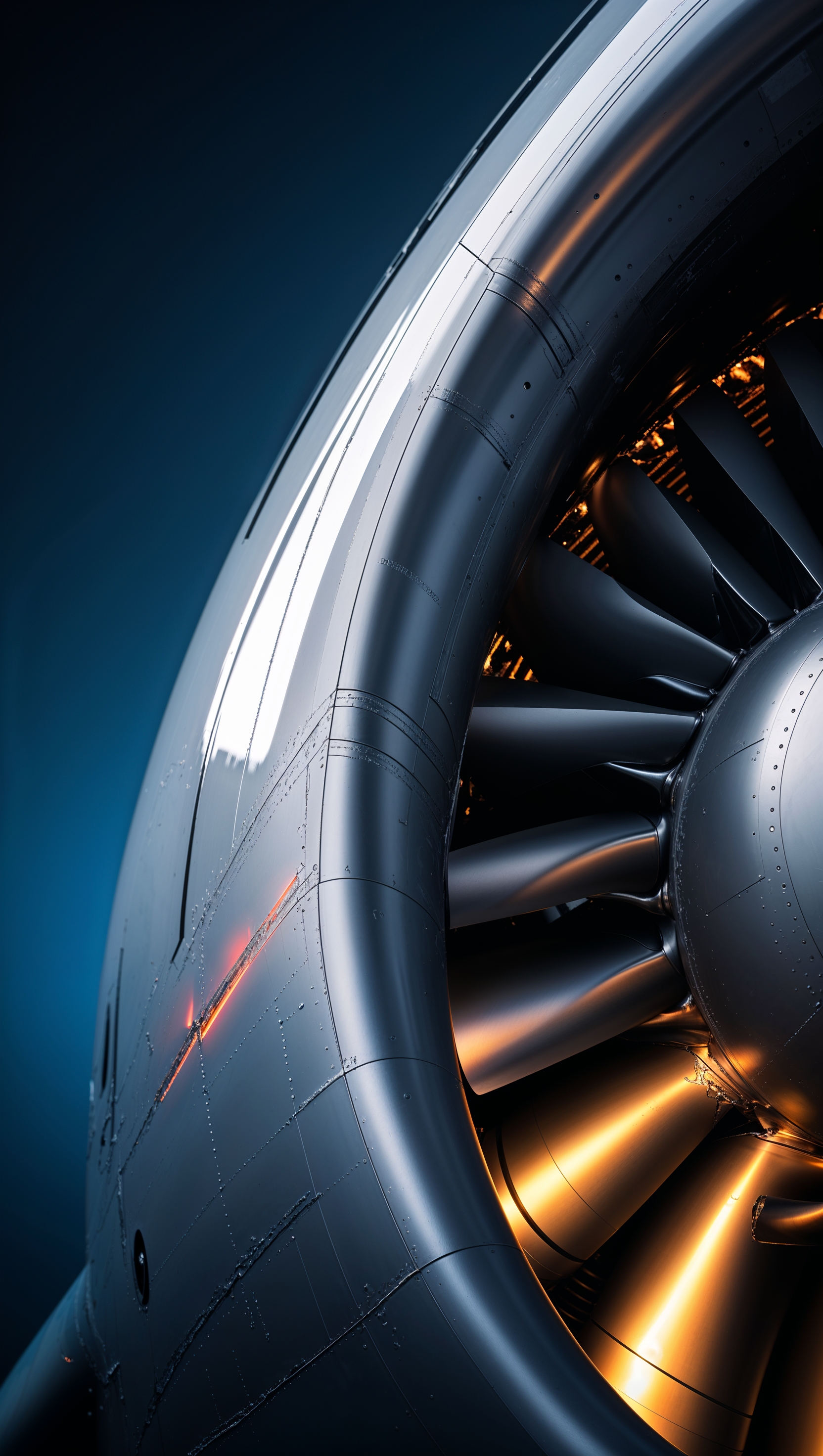 Close-up of a jet engine with dark background, iPhone wallpaper style
