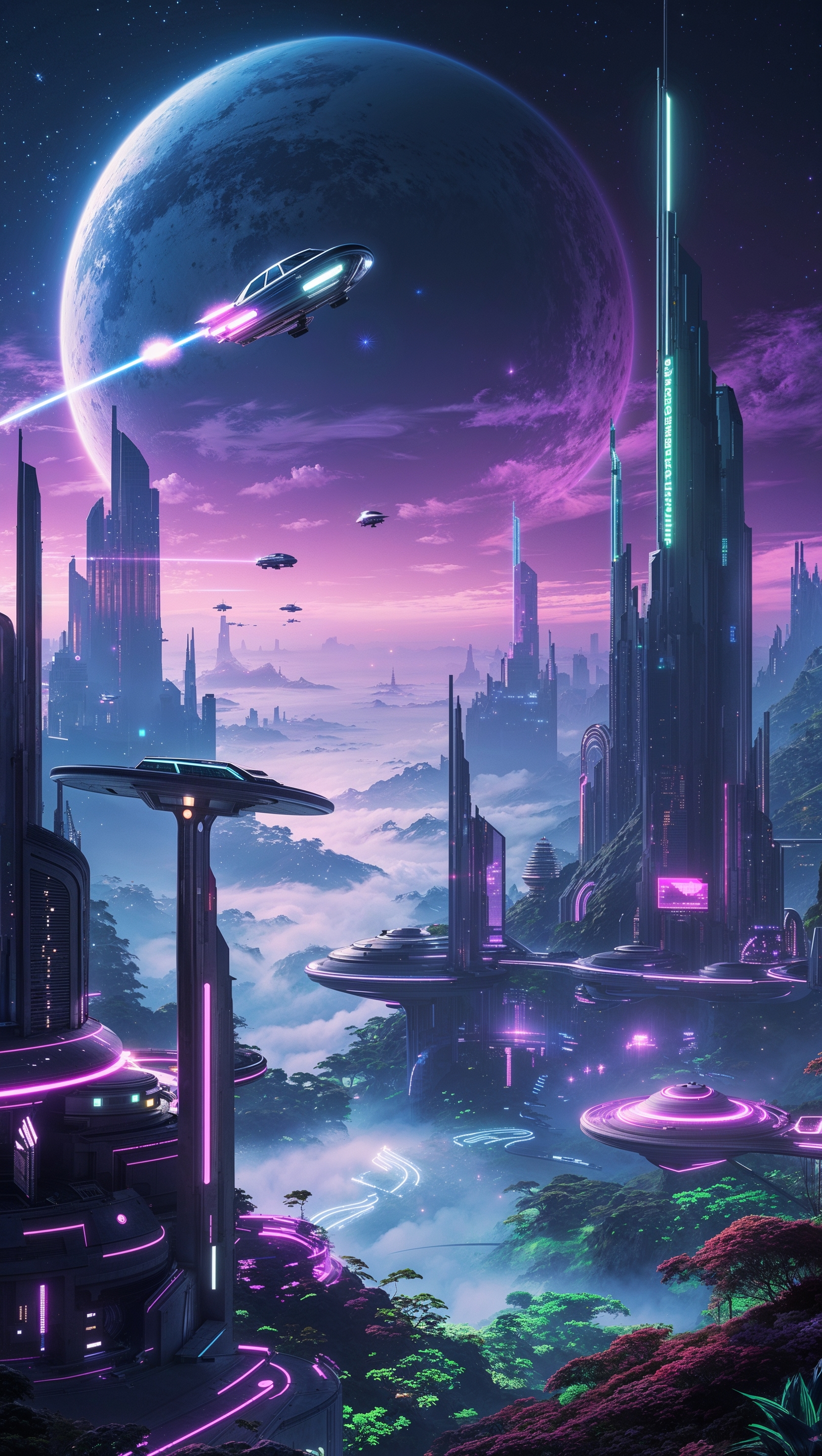 Cyberpunk-style image of a futuristic planet