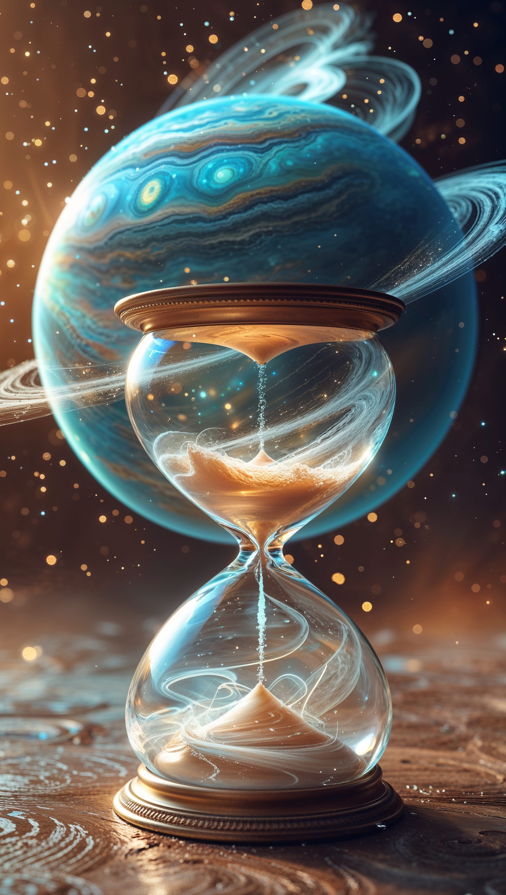 A planet transforming into an hourglass
