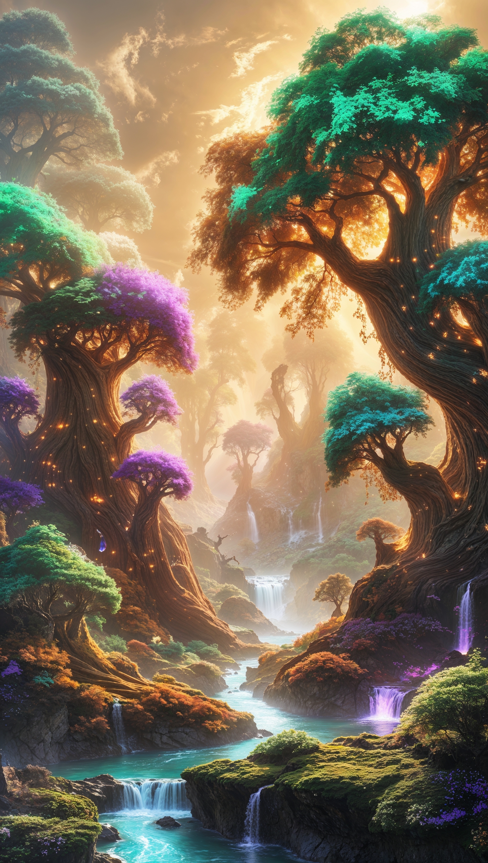 A fantasy planet covered in colorful forests