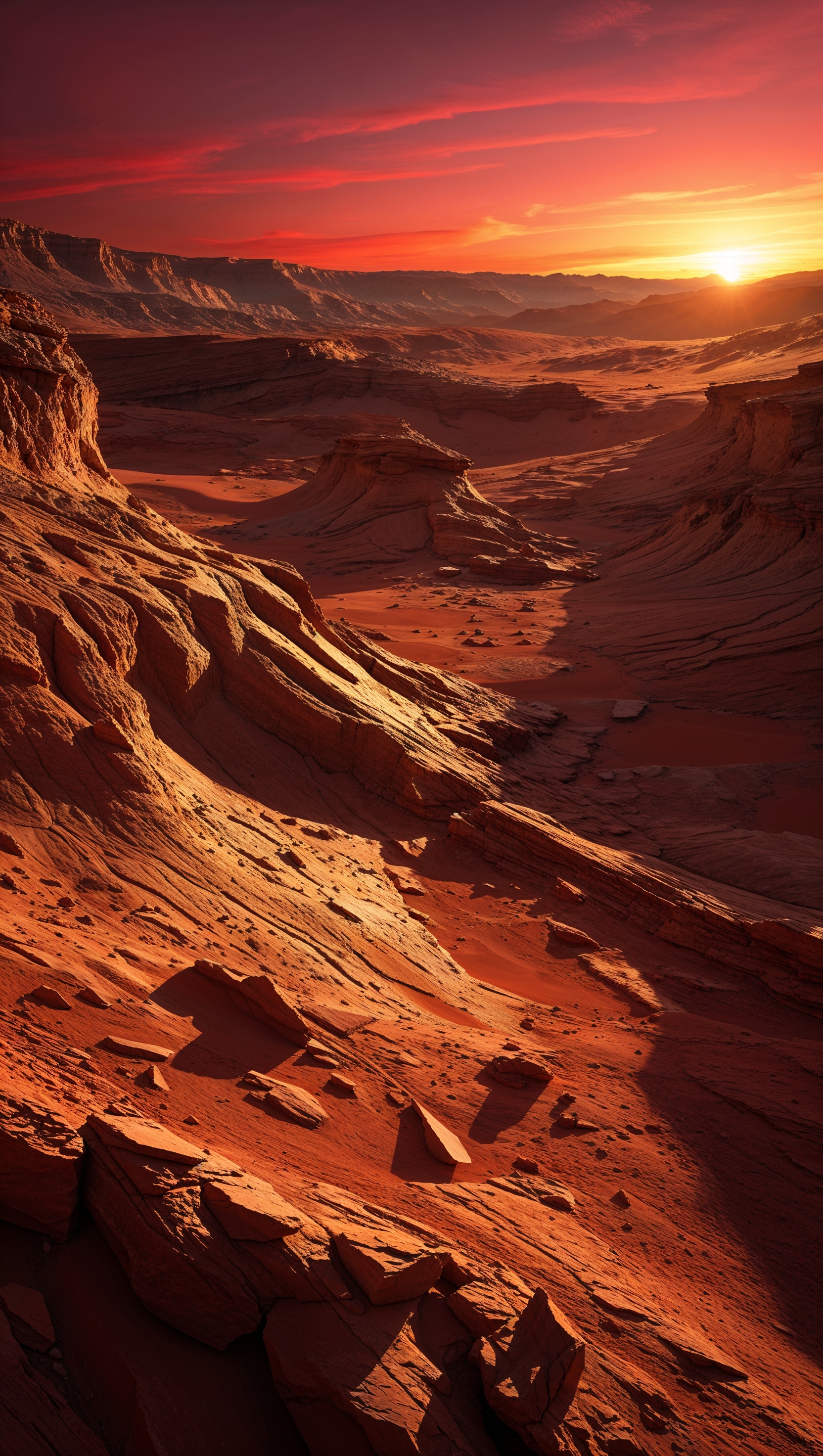 Close-up of Mars surface at sunset