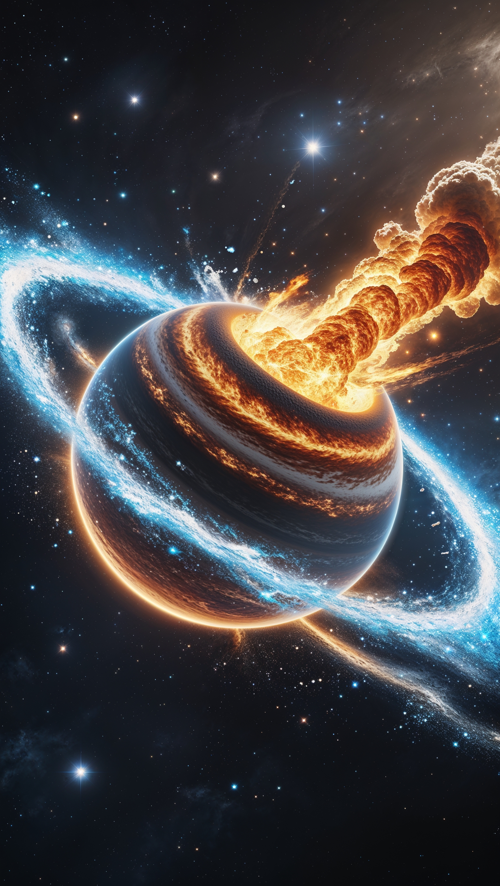A planet exploding in deep space