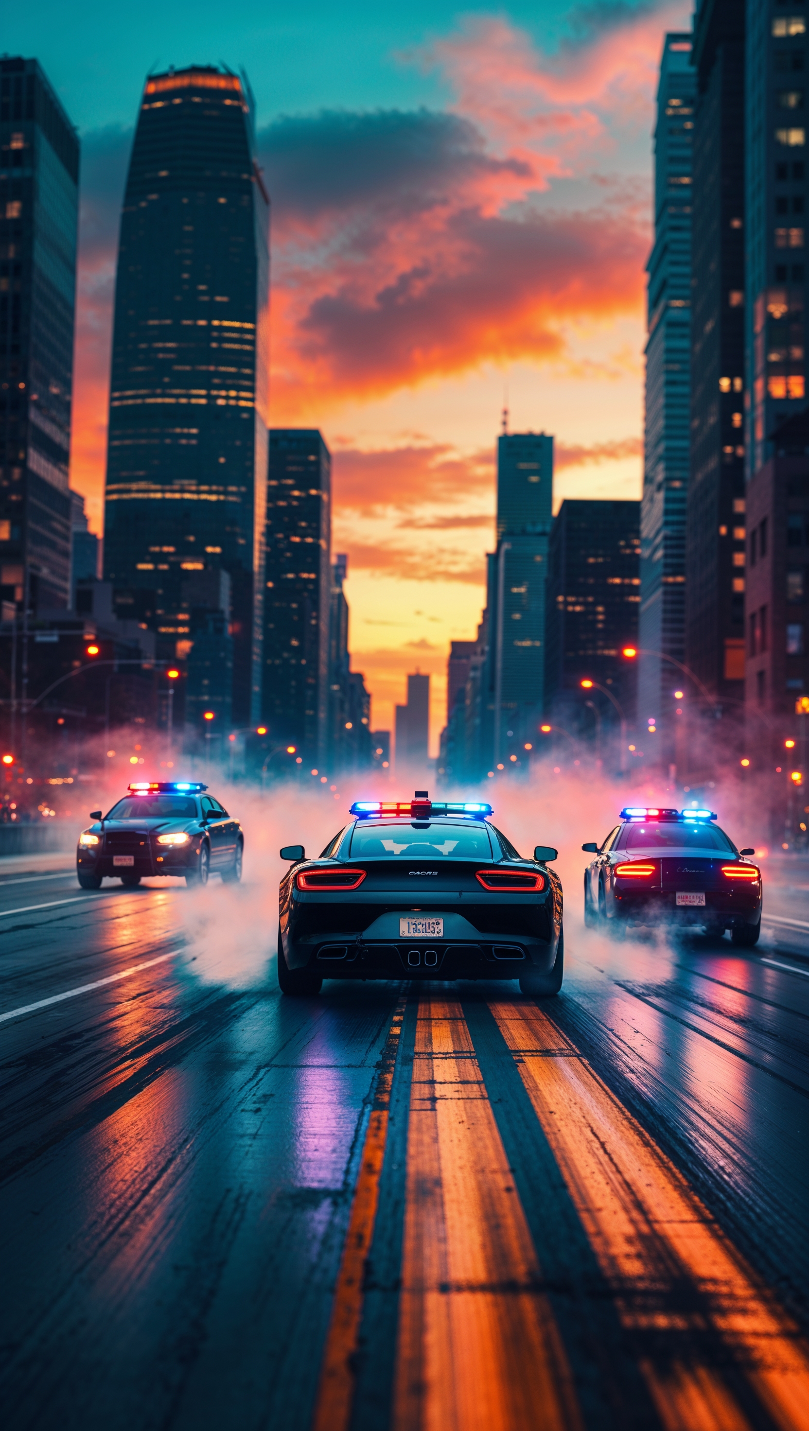 iPhone wallpaper showing a police chase scene