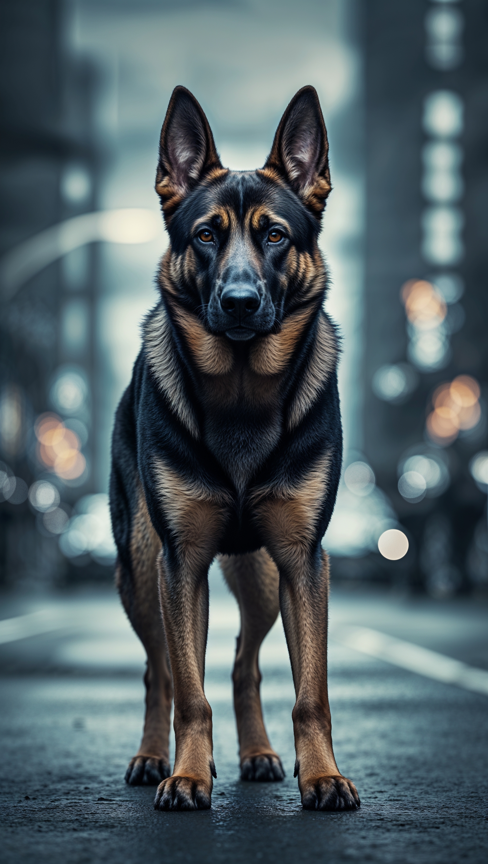 iPhone wallpaper featuring a police K9 dog ready for action