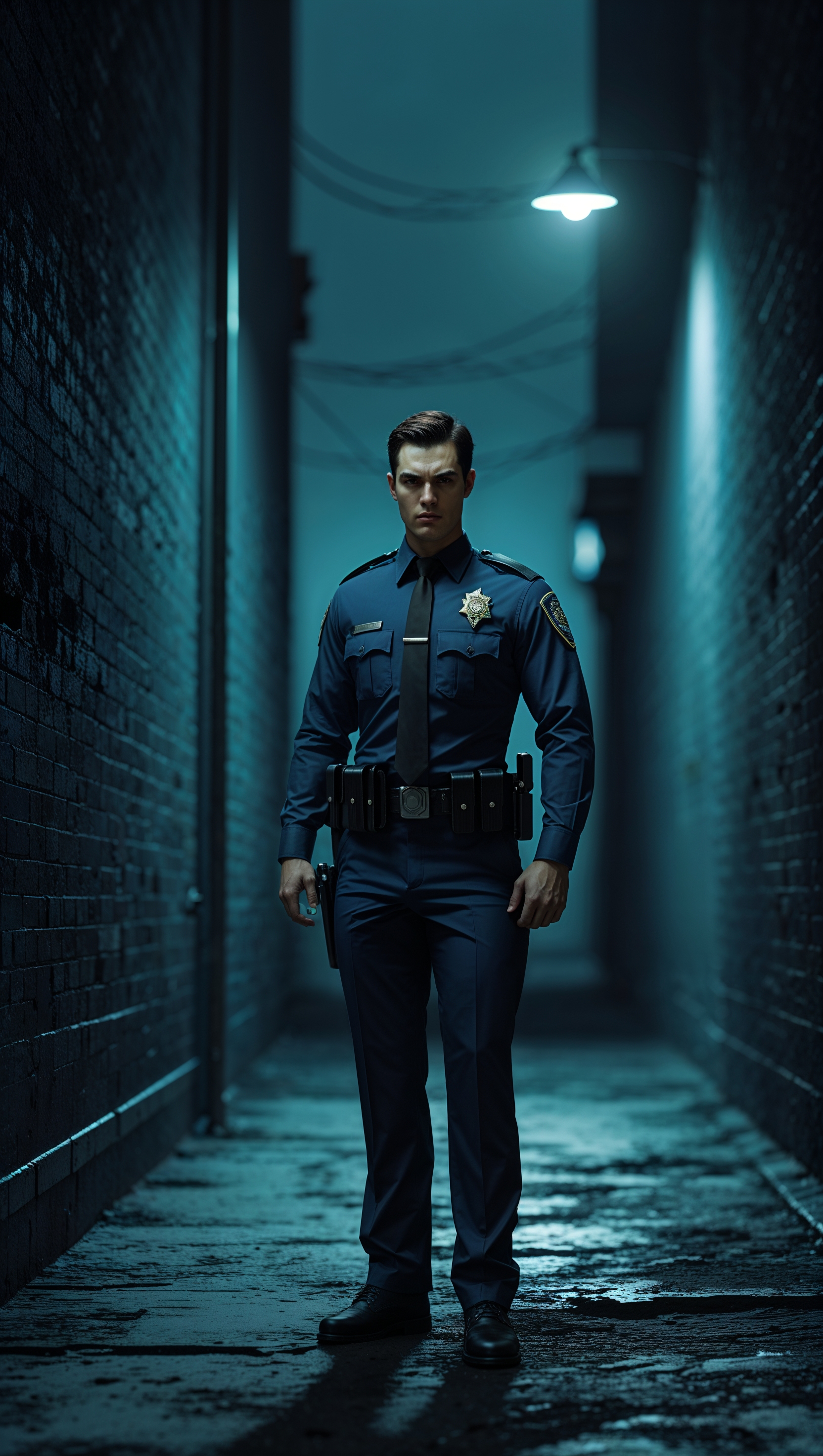 iPhone wallpaper of a police officer in a dark alley