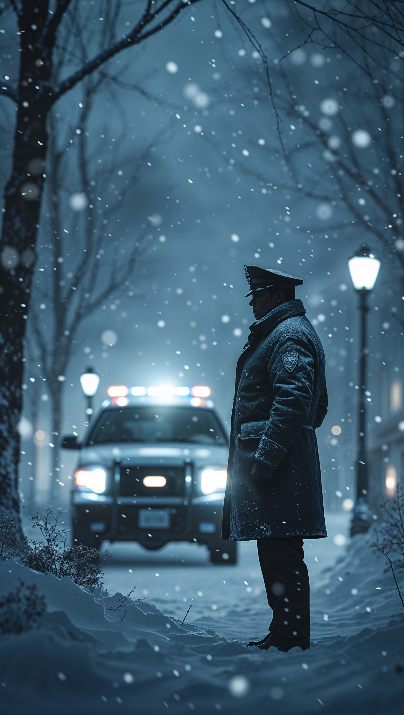 iPhone wallpaper with police in snowy weather