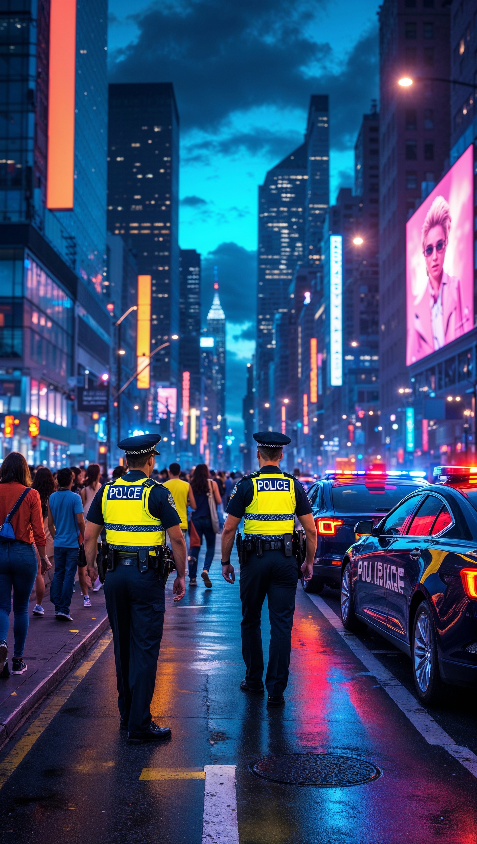 iPhone wallpaper showing police on a busy city street