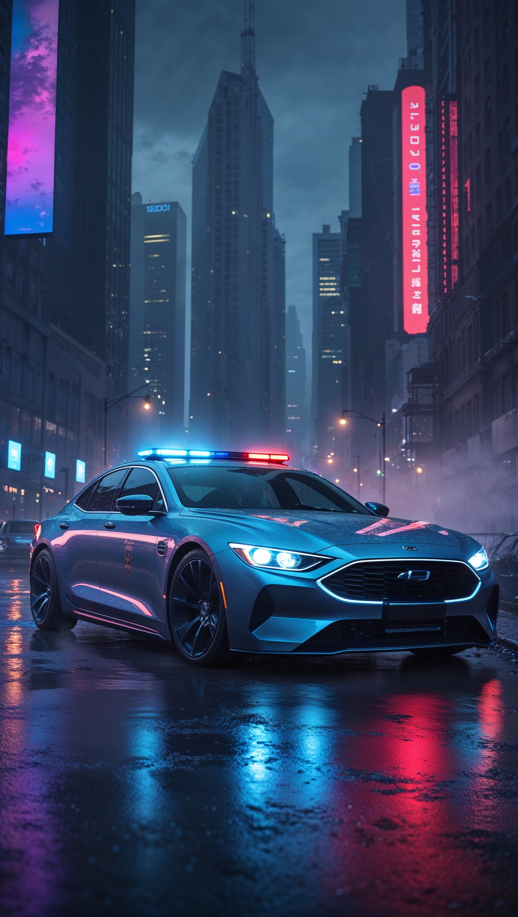iPhone wallpaper featuring a police car at night