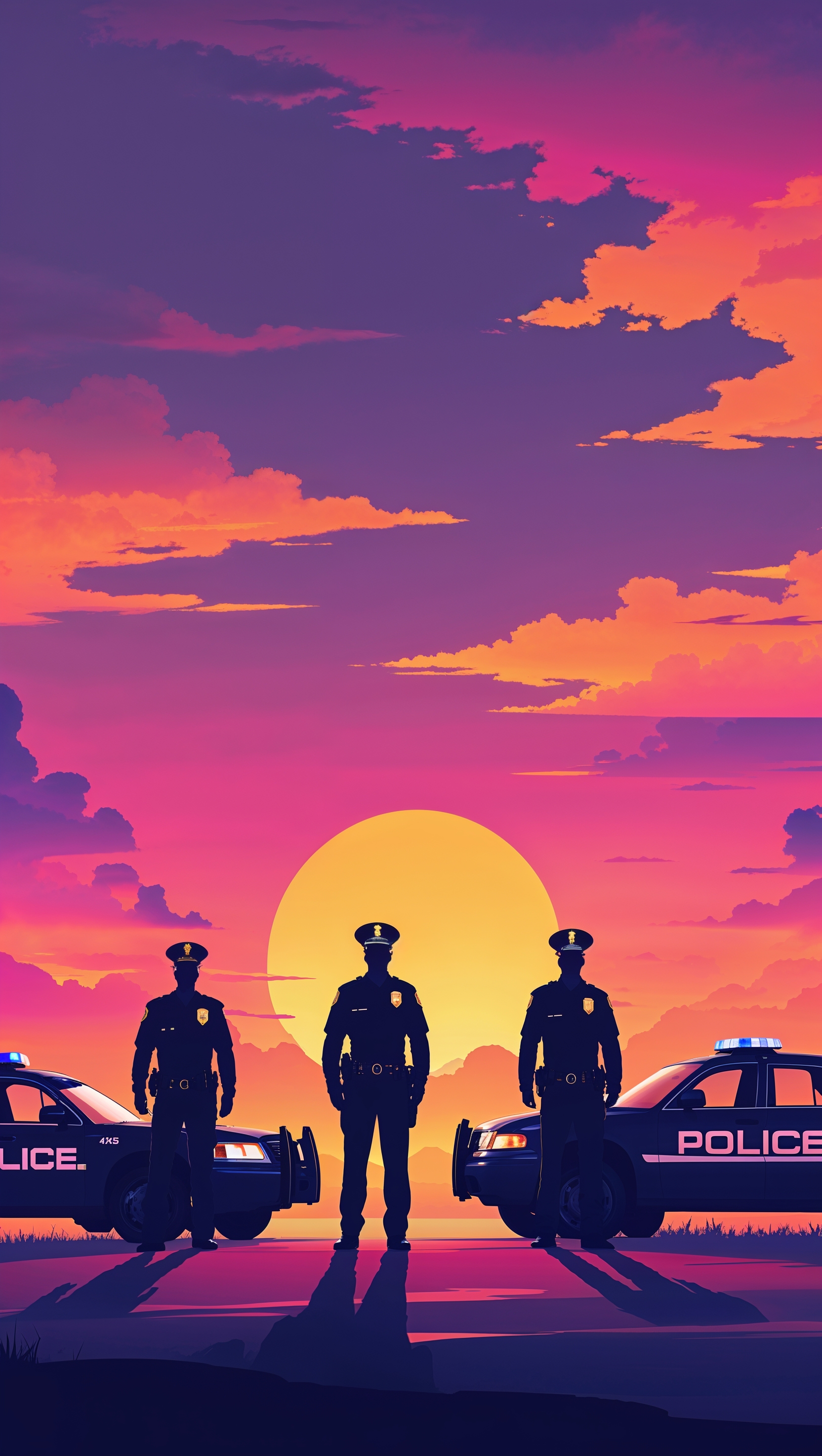 iPhone wallpaper showing police at sunset