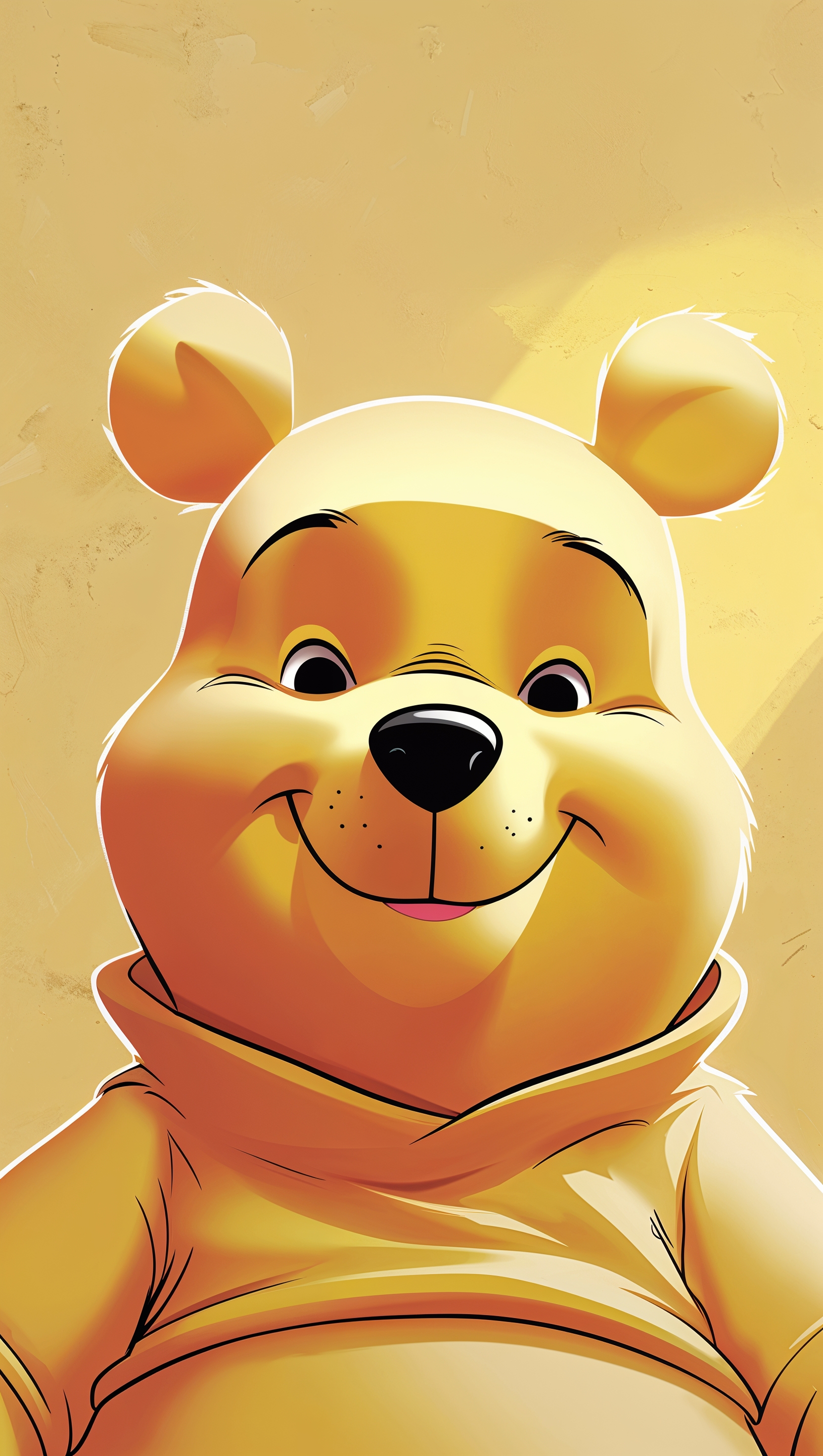 Minimalist Pooh face on yellow background, clean design, iPhone wallpaper