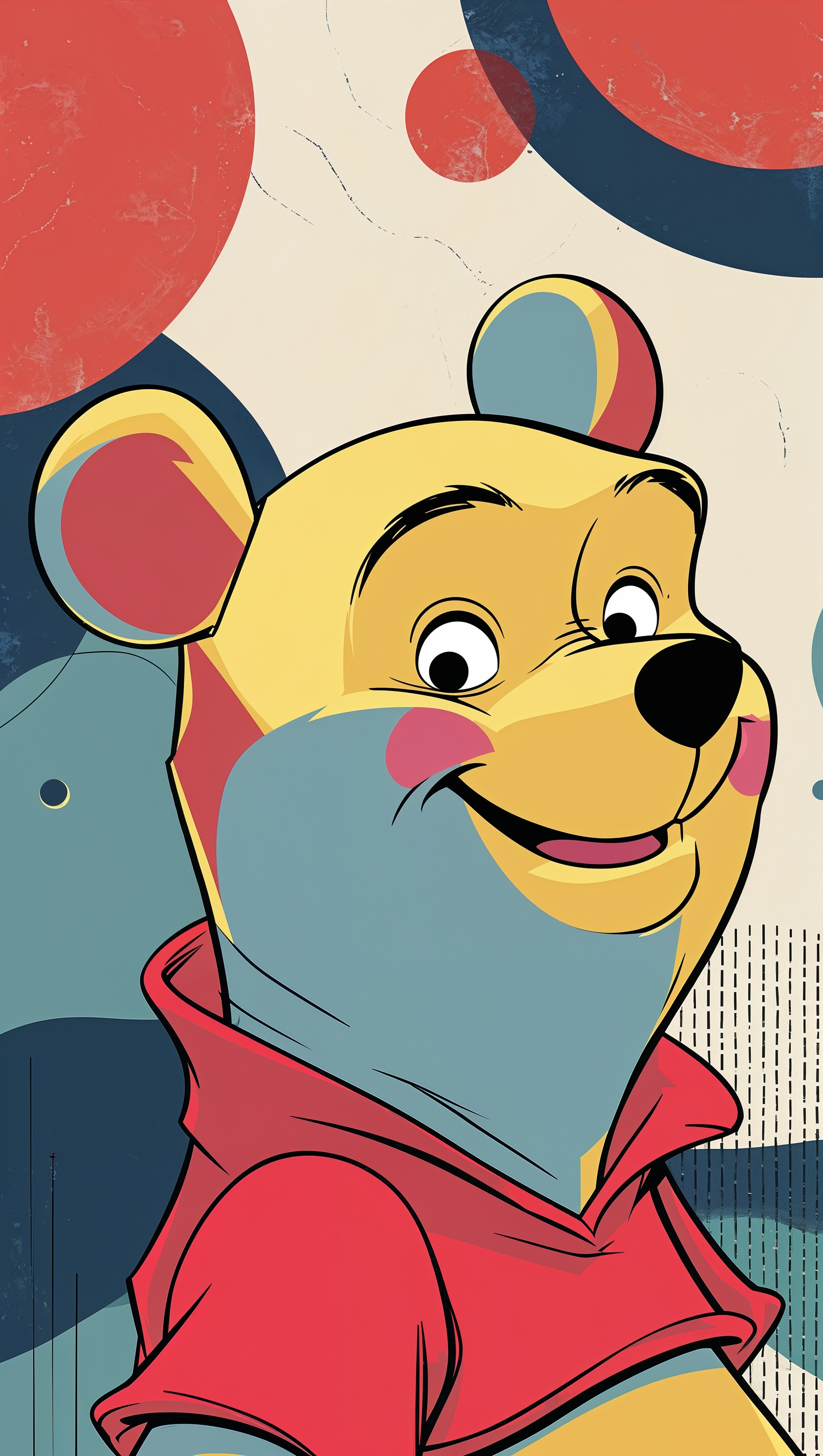 Stylized Pooh head with bold lines and flat colors, modern wallpaper
