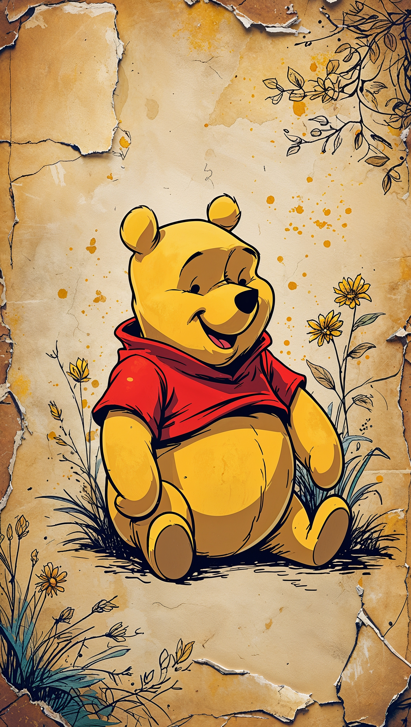 Vintage style Pooh wallpaper with old book texture, iPhone background