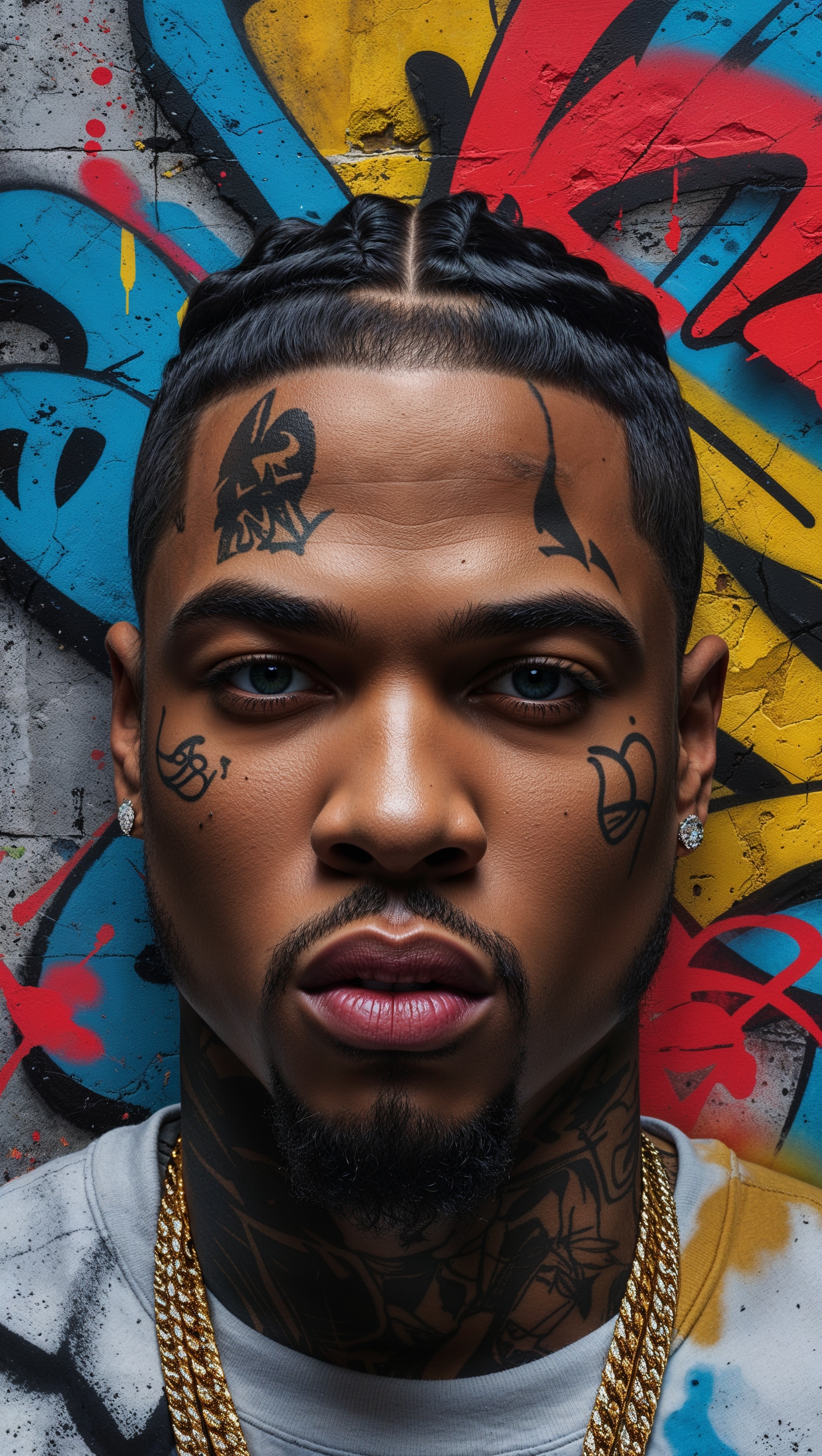 Famous rapper’s face with graffiti effect in the background