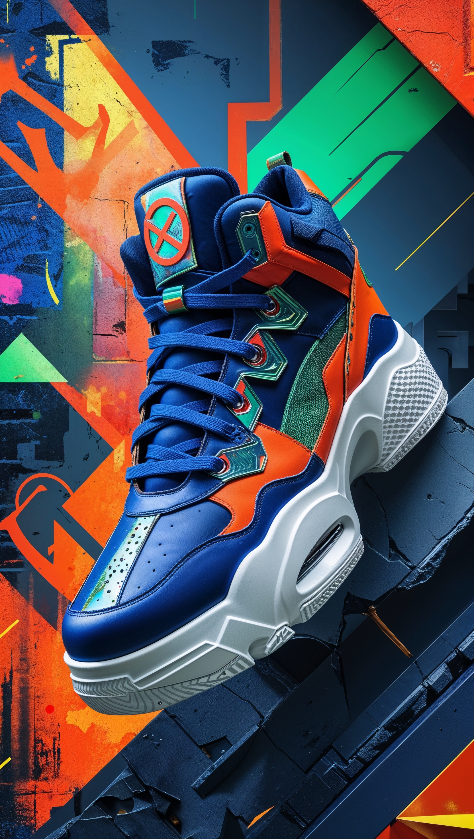 Rap sneakers with urban graphic background