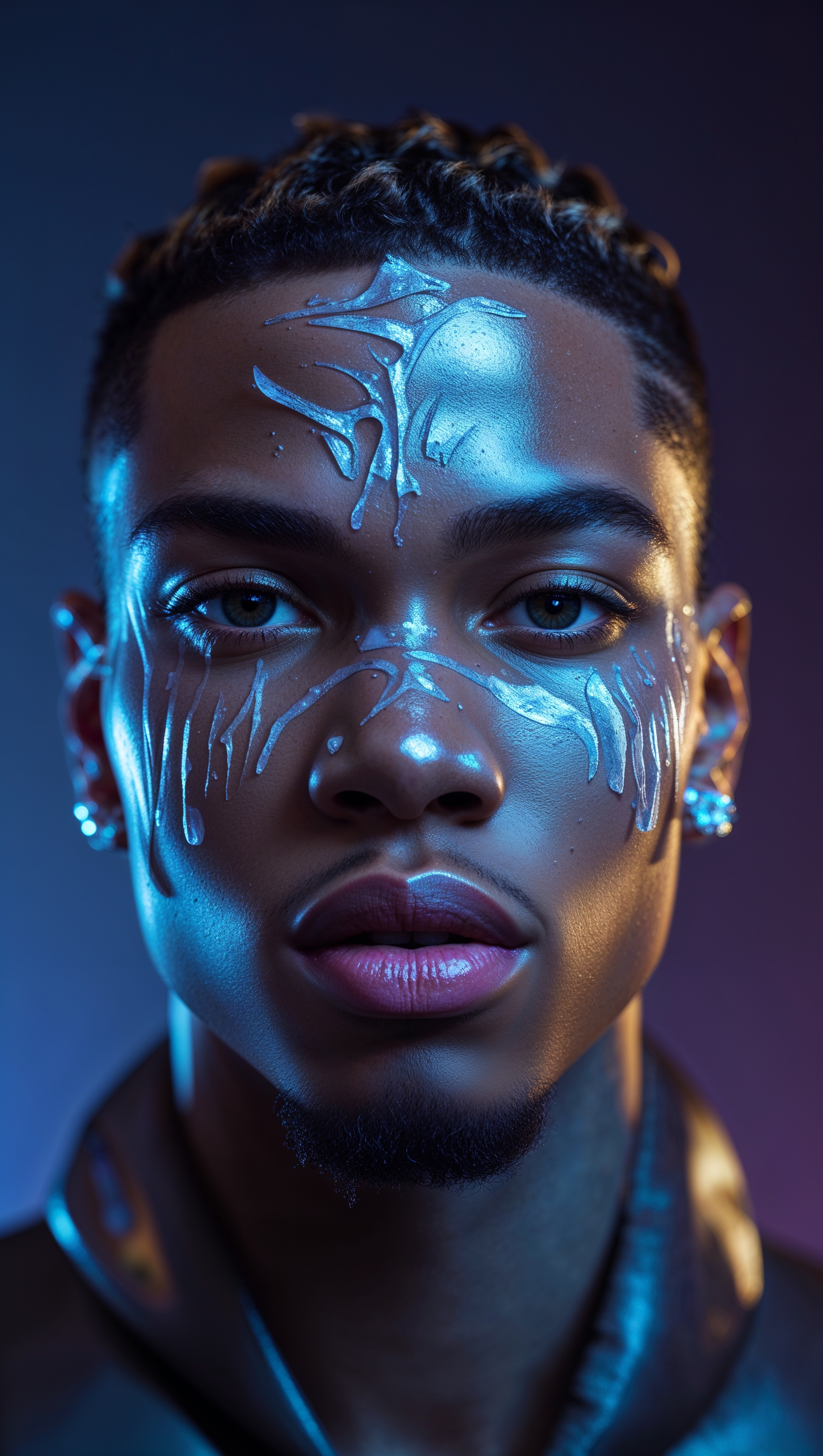 Icy effect on rapper’s face with dark background