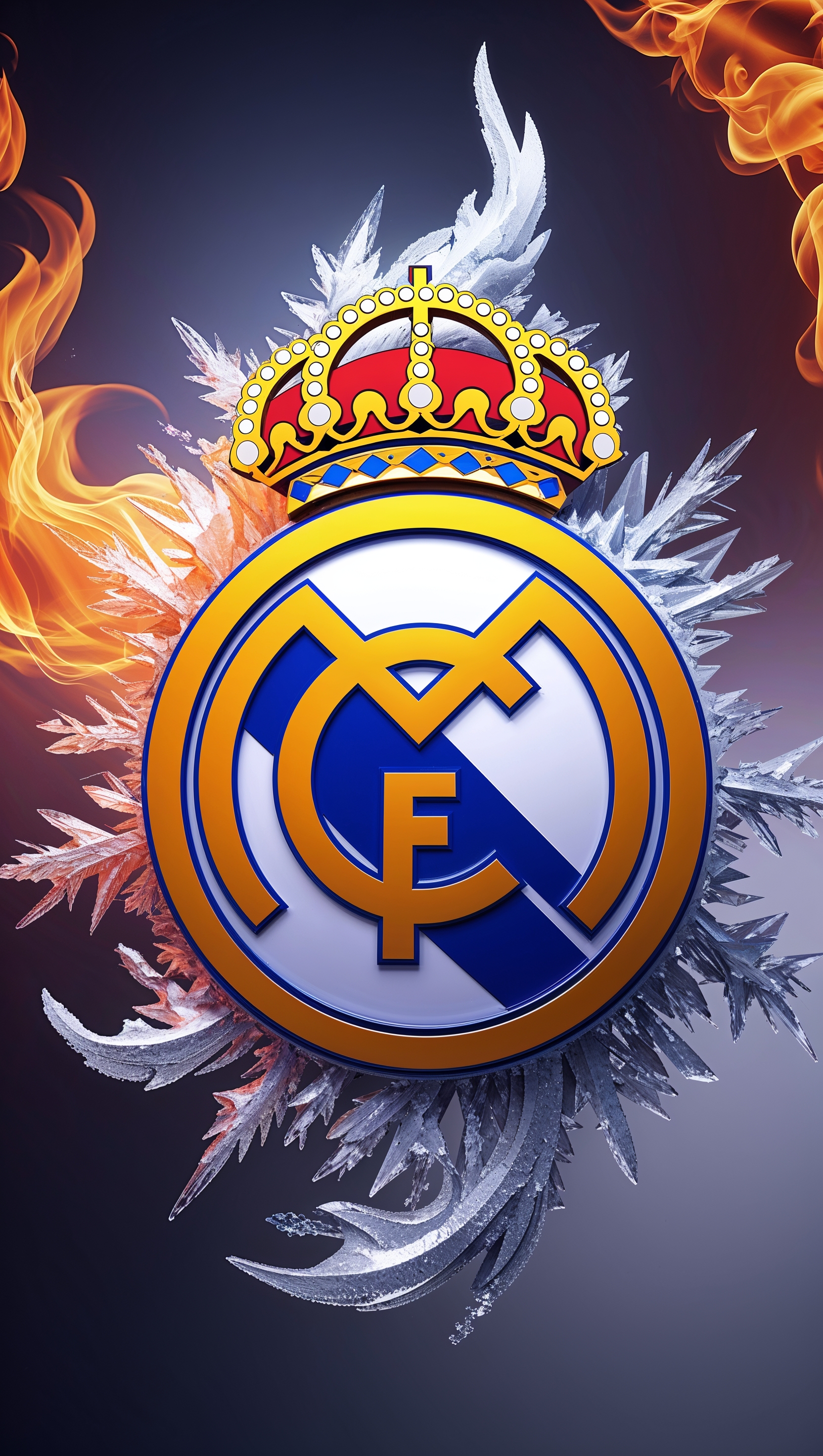 Fantasy-style Real Madrid artwork with fire and ice effects, perfect for iPhone wallpaper