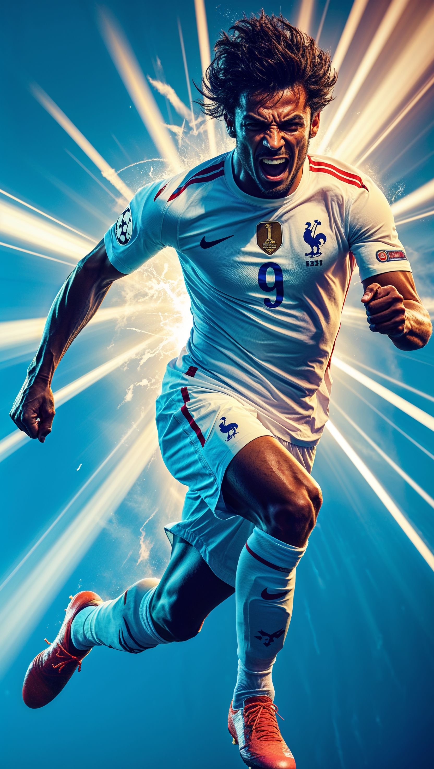 Karim Benzema running with dynamic light effects and high quality