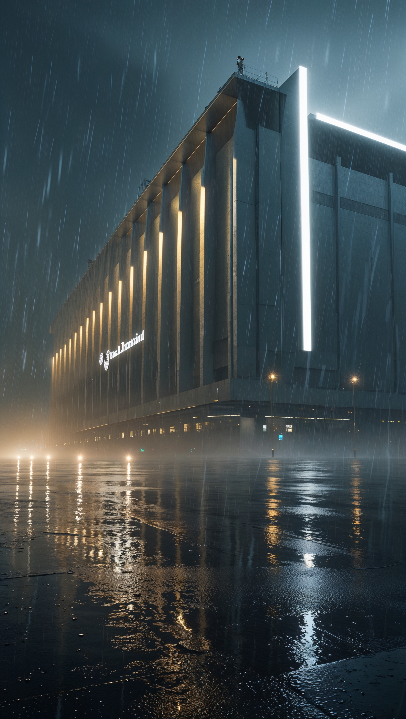 Real Madrid wallpaper in nighttime rain, with realistic water effects