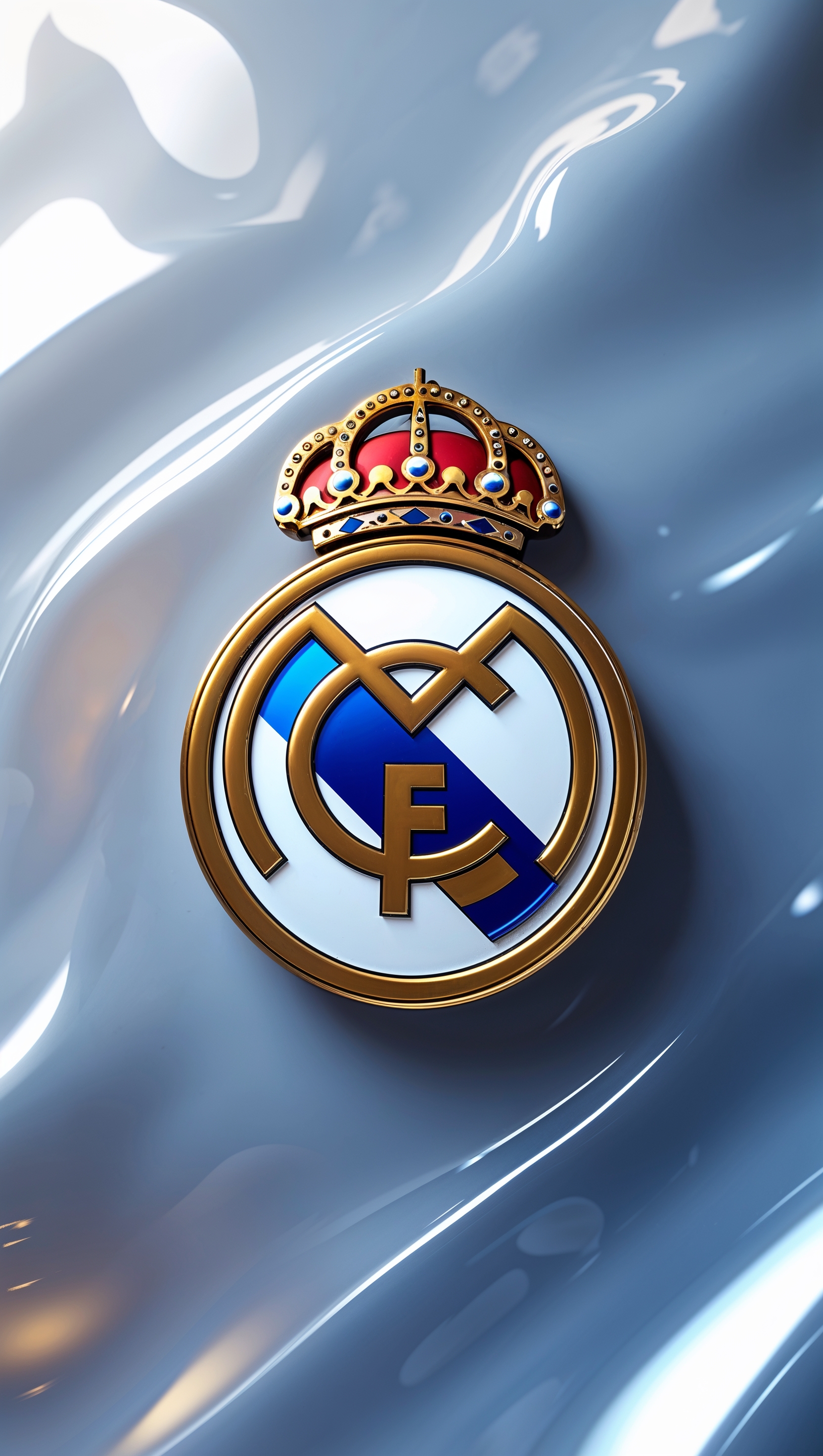 Glass-style wallpaper with 3D Real Madrid logo