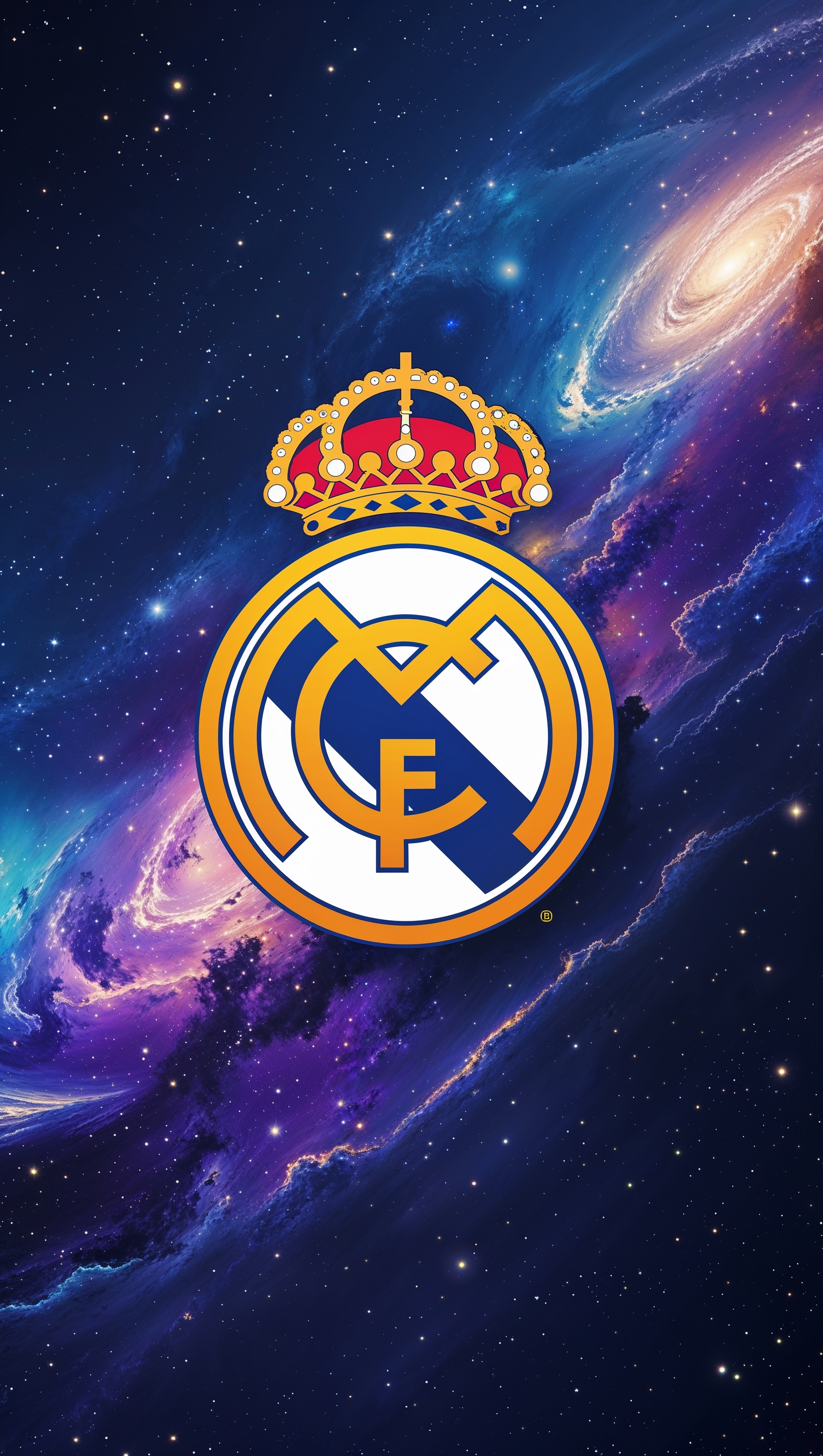 Real Madrid logo blended with night sky and galaxies, 4K resolution