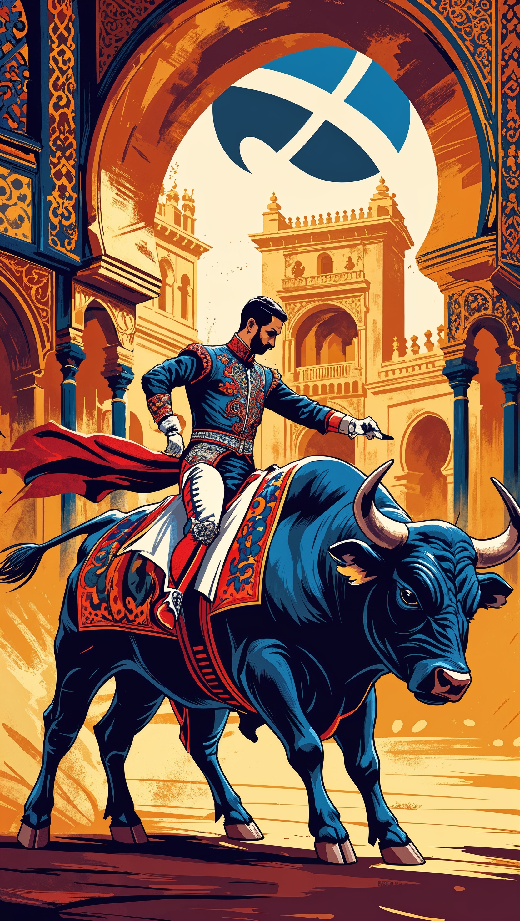 Spanish cultural elements (like bullfighting and architecture) merged with the club logo