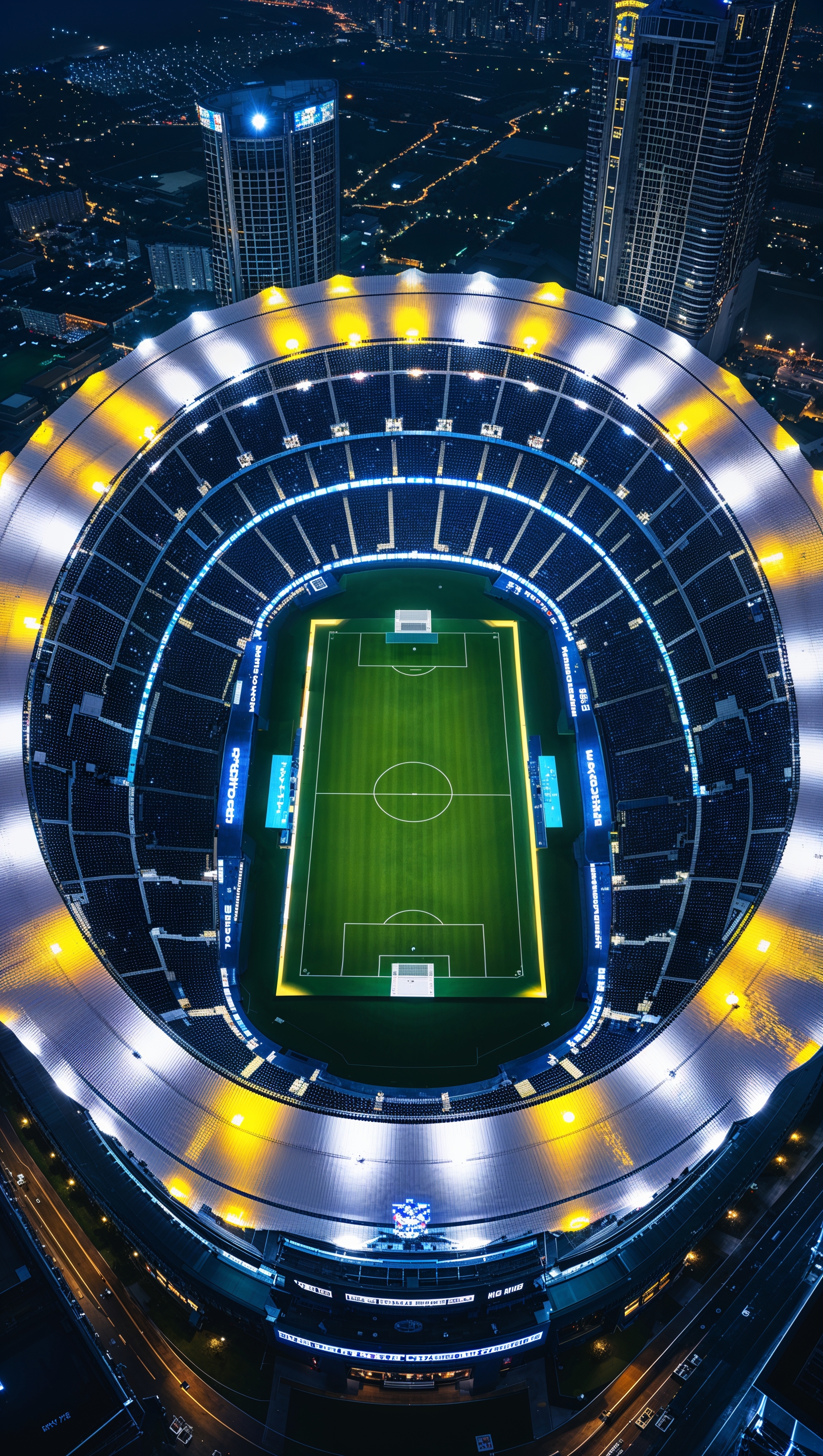 Top-down view of stadium with night lights
