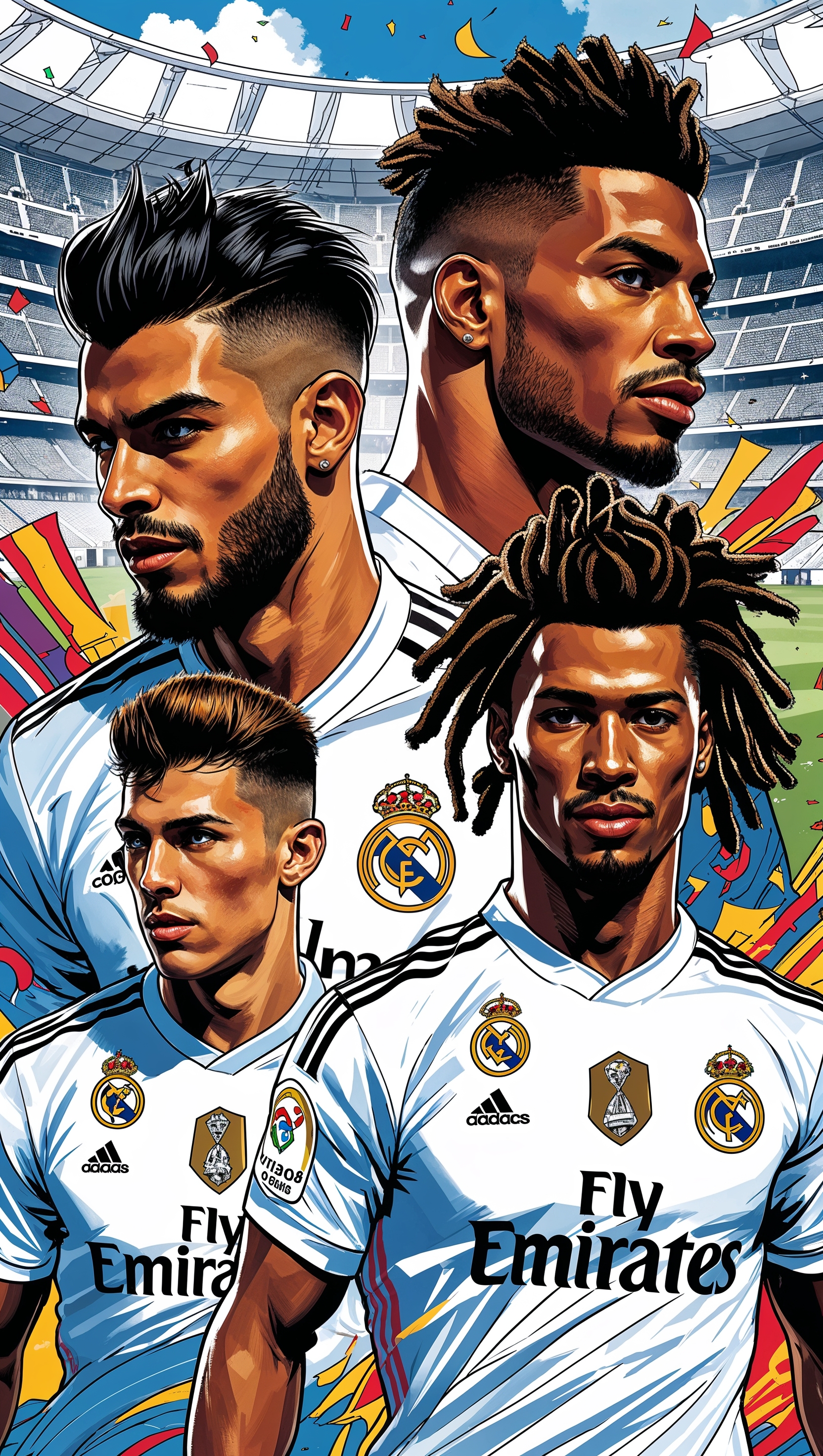 Fantasy design of Real Madrid players in comic book style