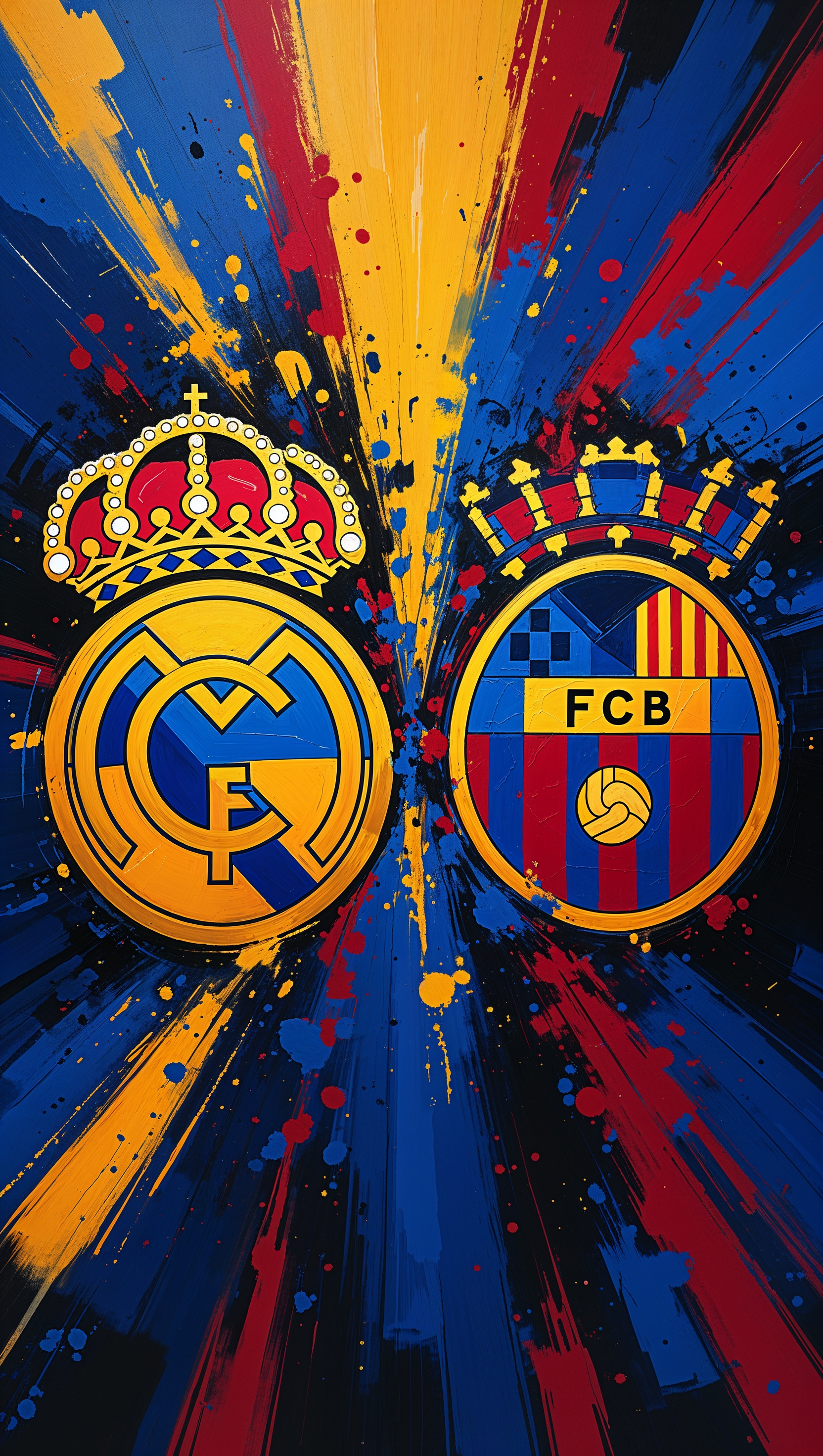 Real Madrid vs Barcelona, dramatic artwork for wallpaper