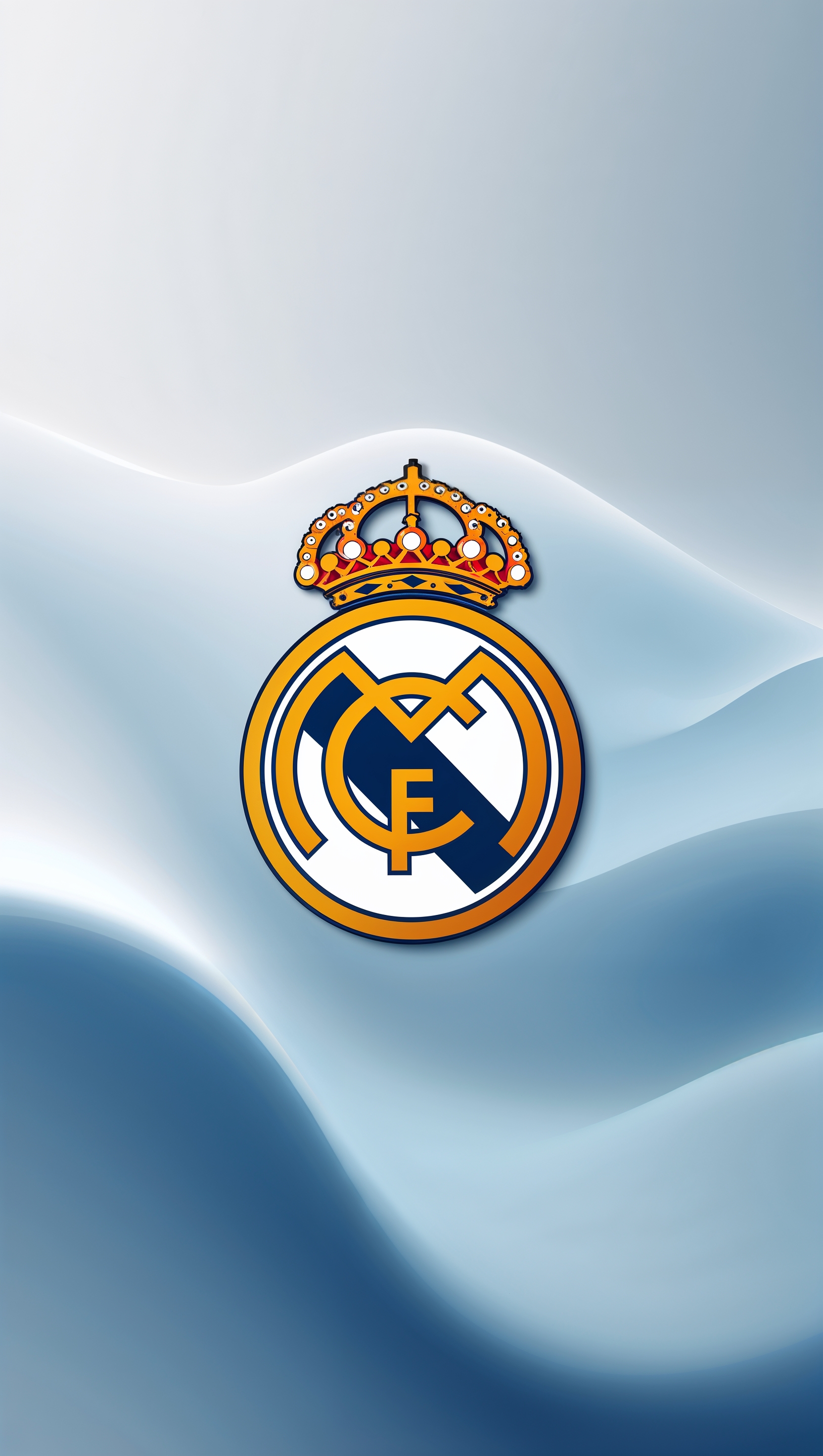 Minimalist Real Madrid logo on a white and blue background
