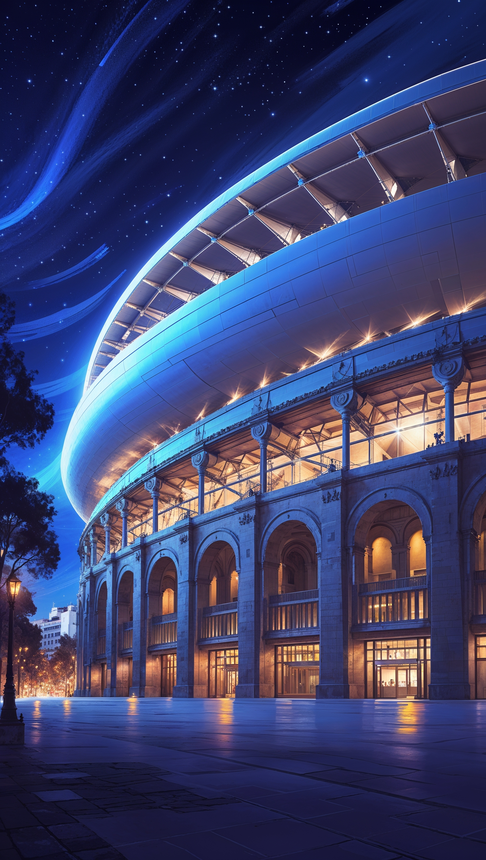 Digital art of Santiago Bernabéu stadium at night