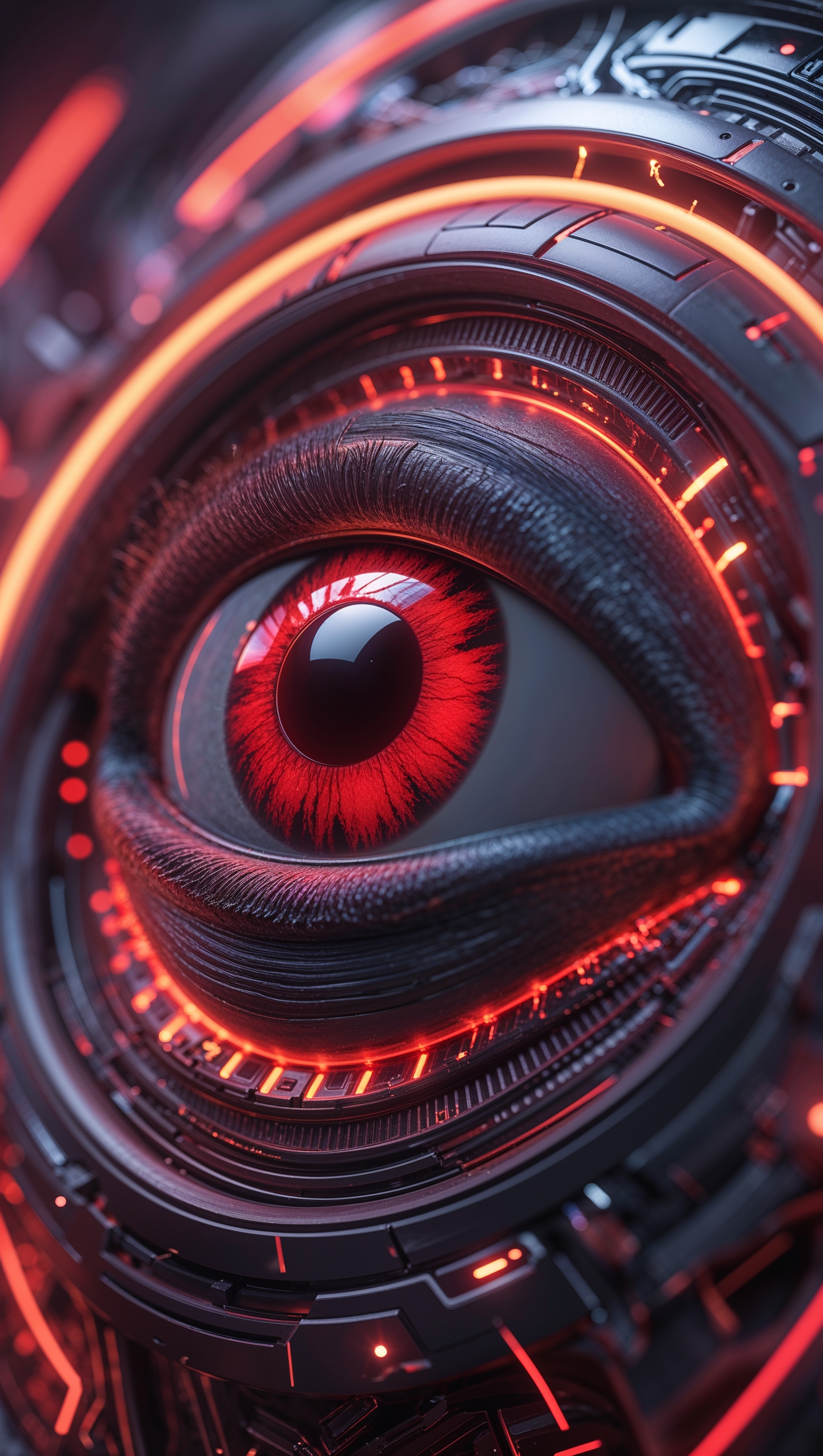 Red eye with sci-fi lighting and high detail