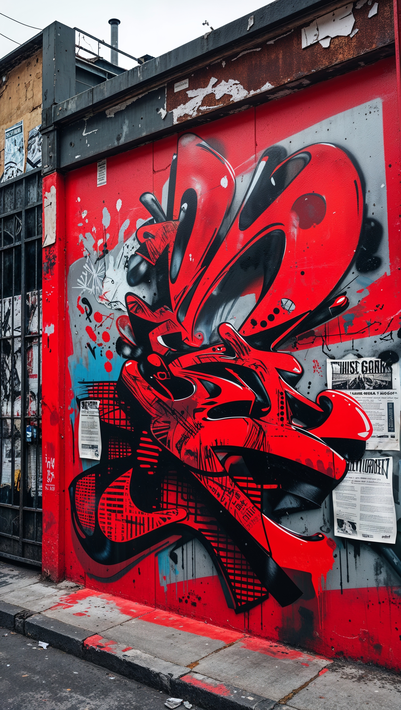 Wall with red graffiti in a modern street art style