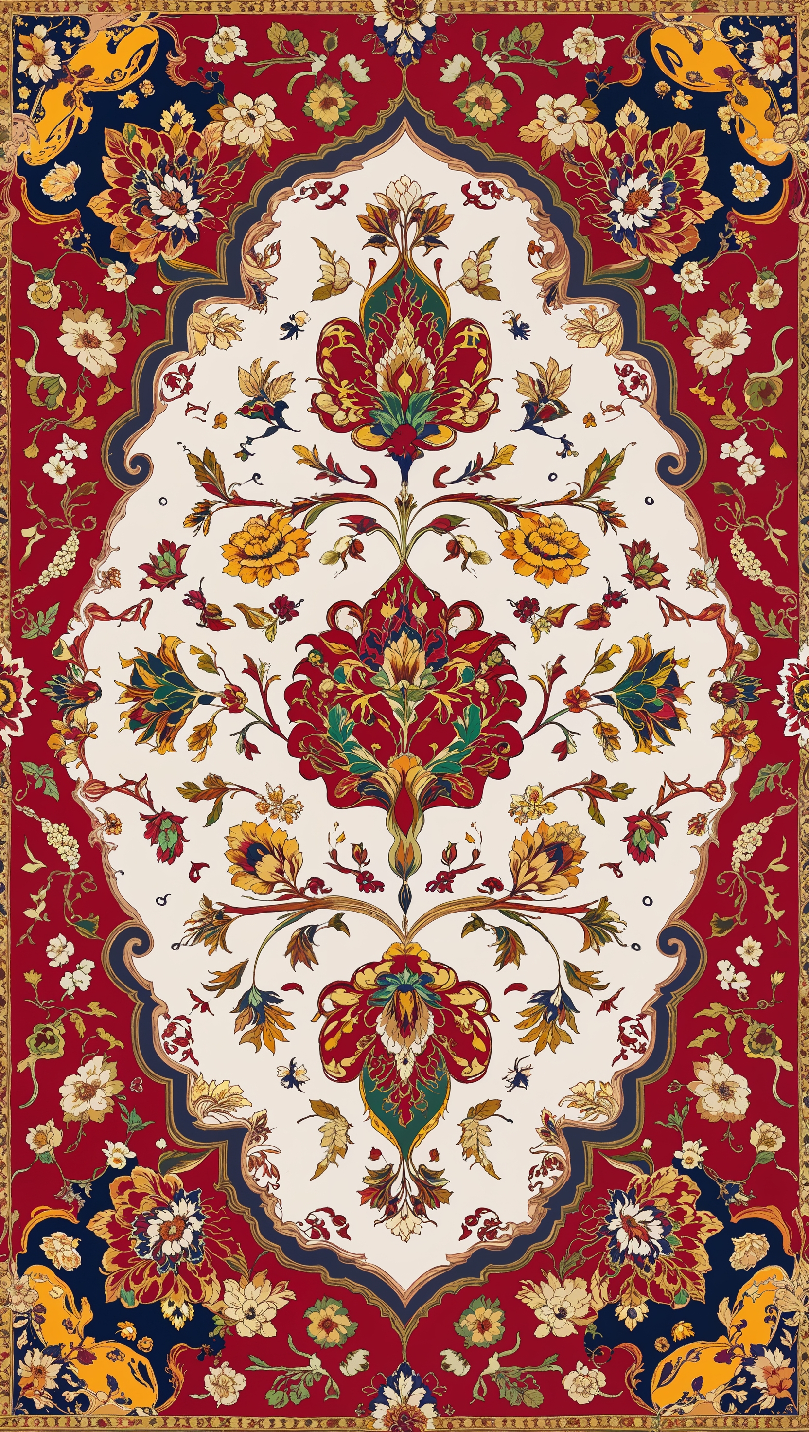Traditional Persian pattern with dominant red colors and artistic design
