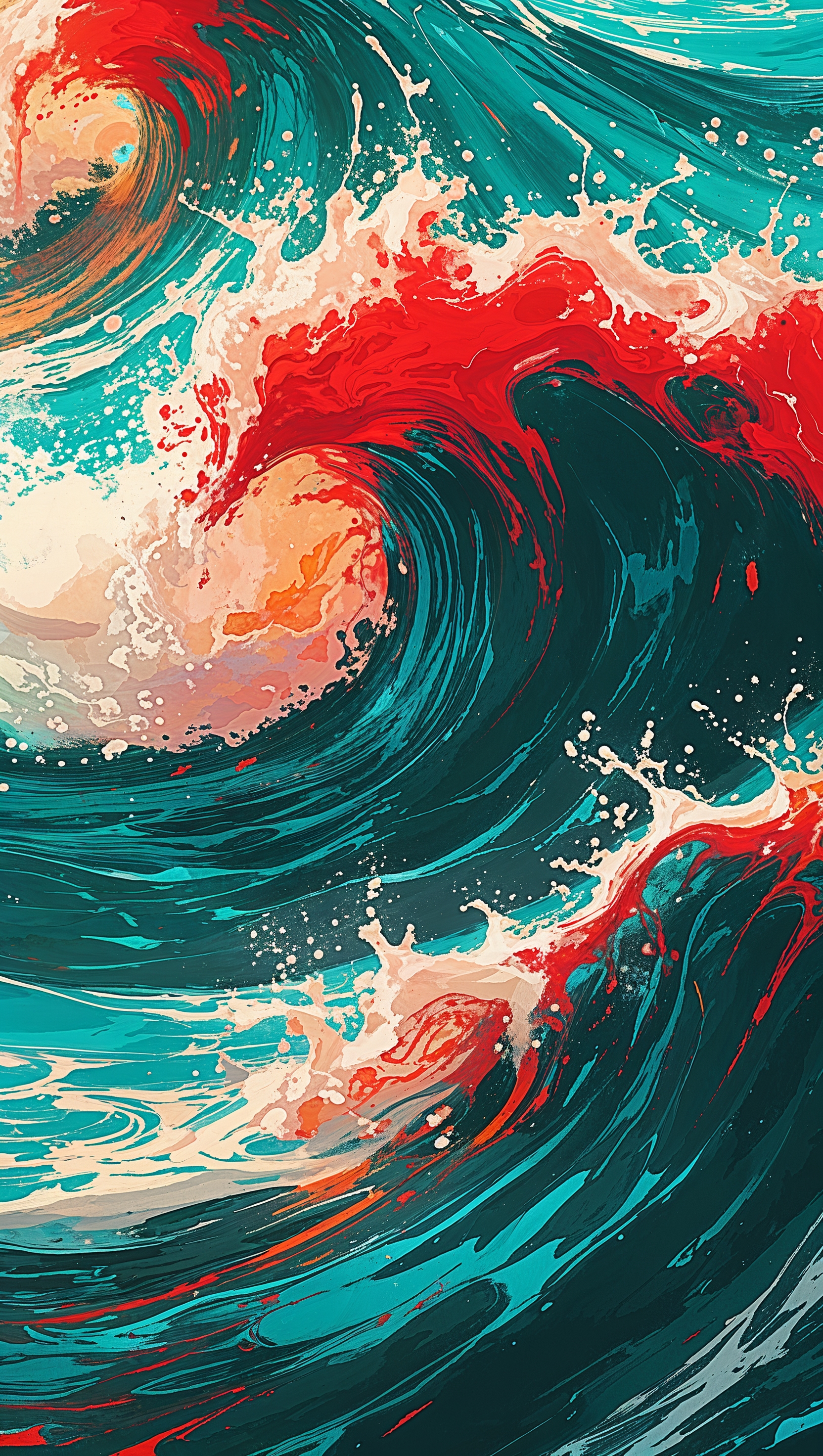 Red wave effects on water in abstract style