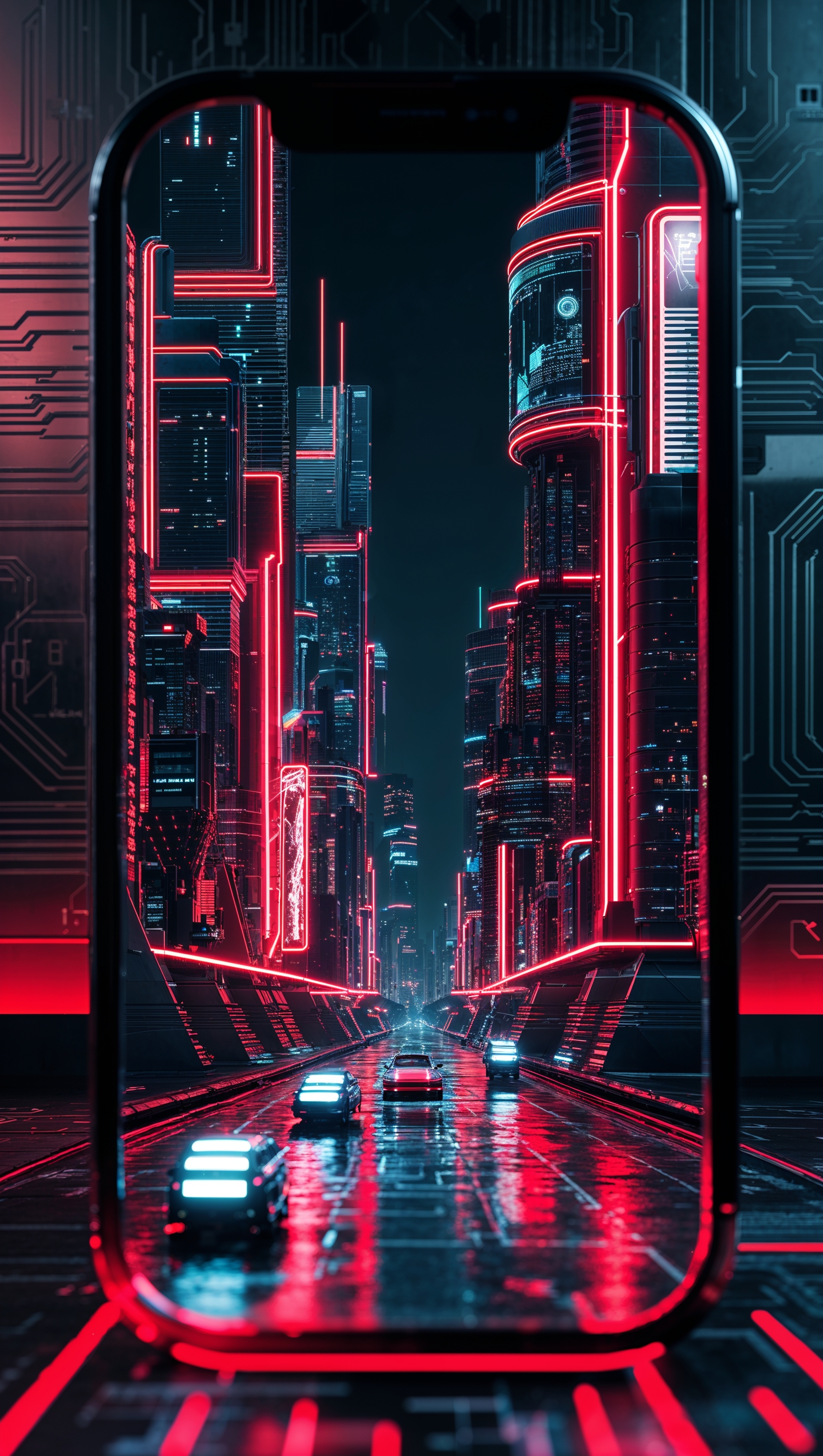 Red digital design in cyberpunk style for iPhone