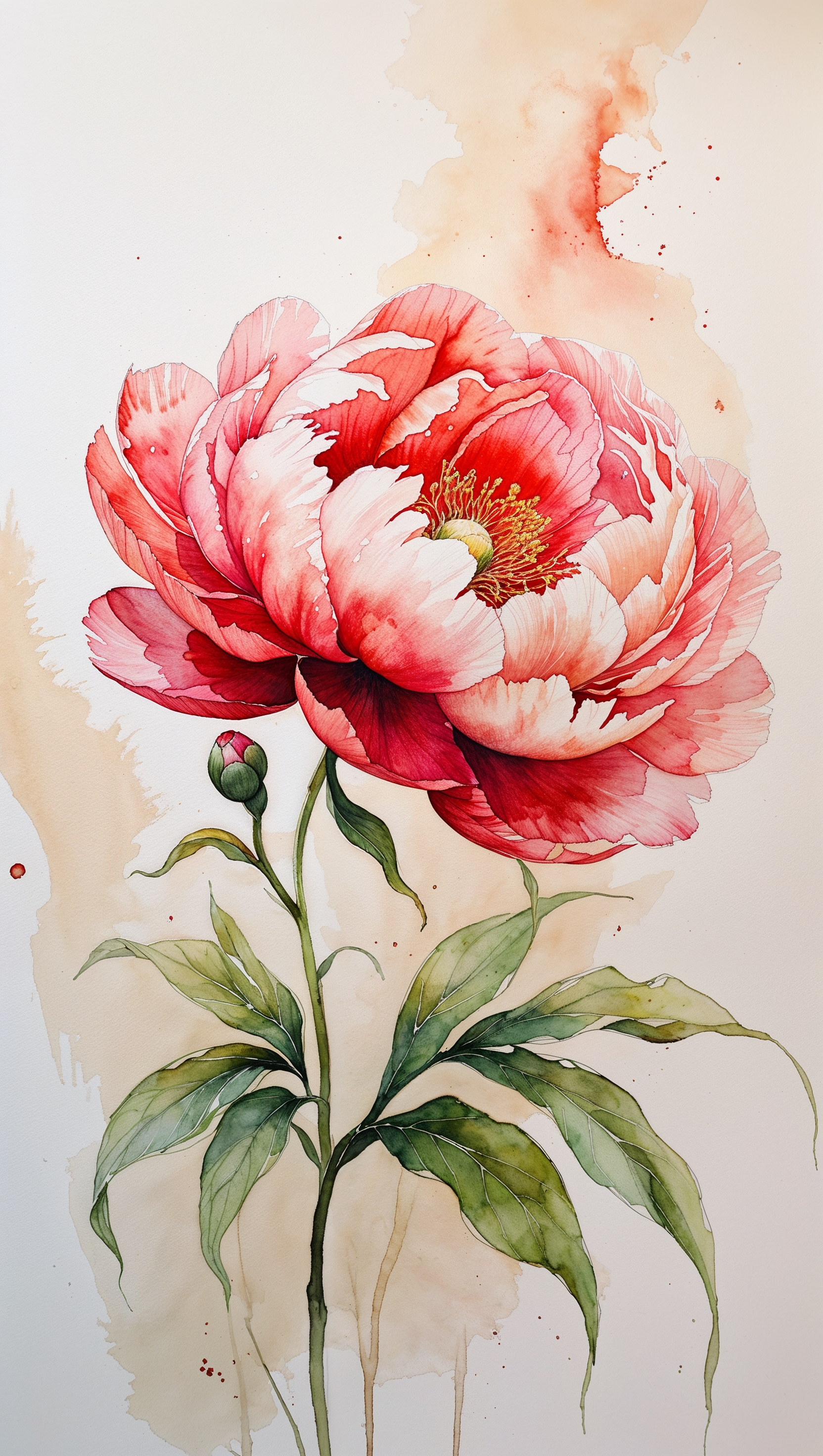 Watercolor painting of a red flower with fine detail