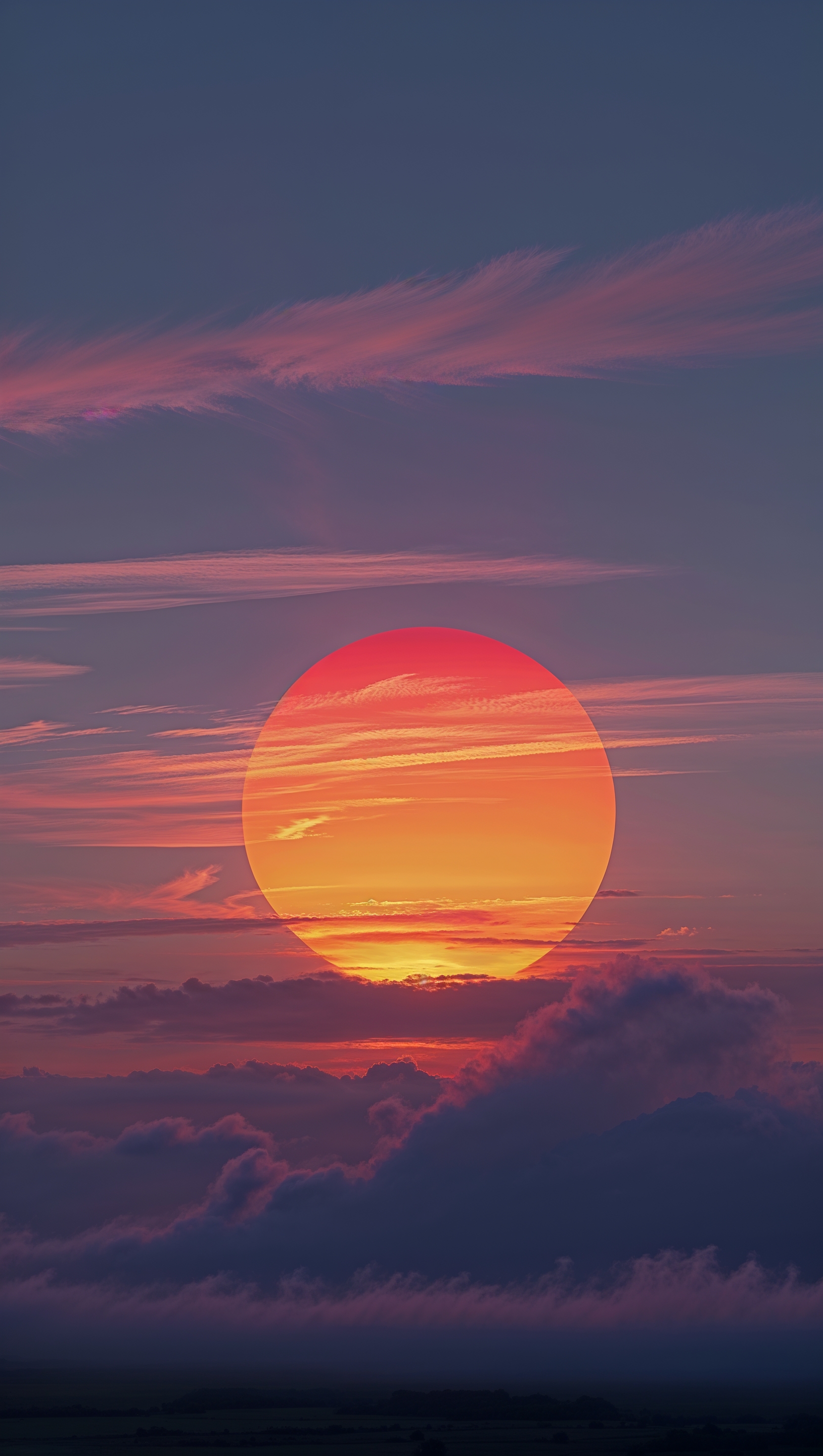 Red sun setting with artistic and cinematic feel