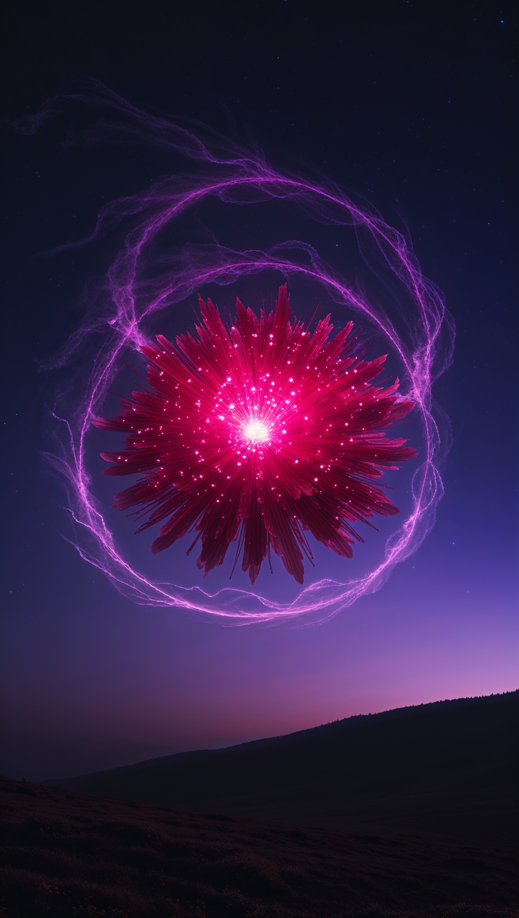 Red light explosion in the night sky with a mysterious vibe
