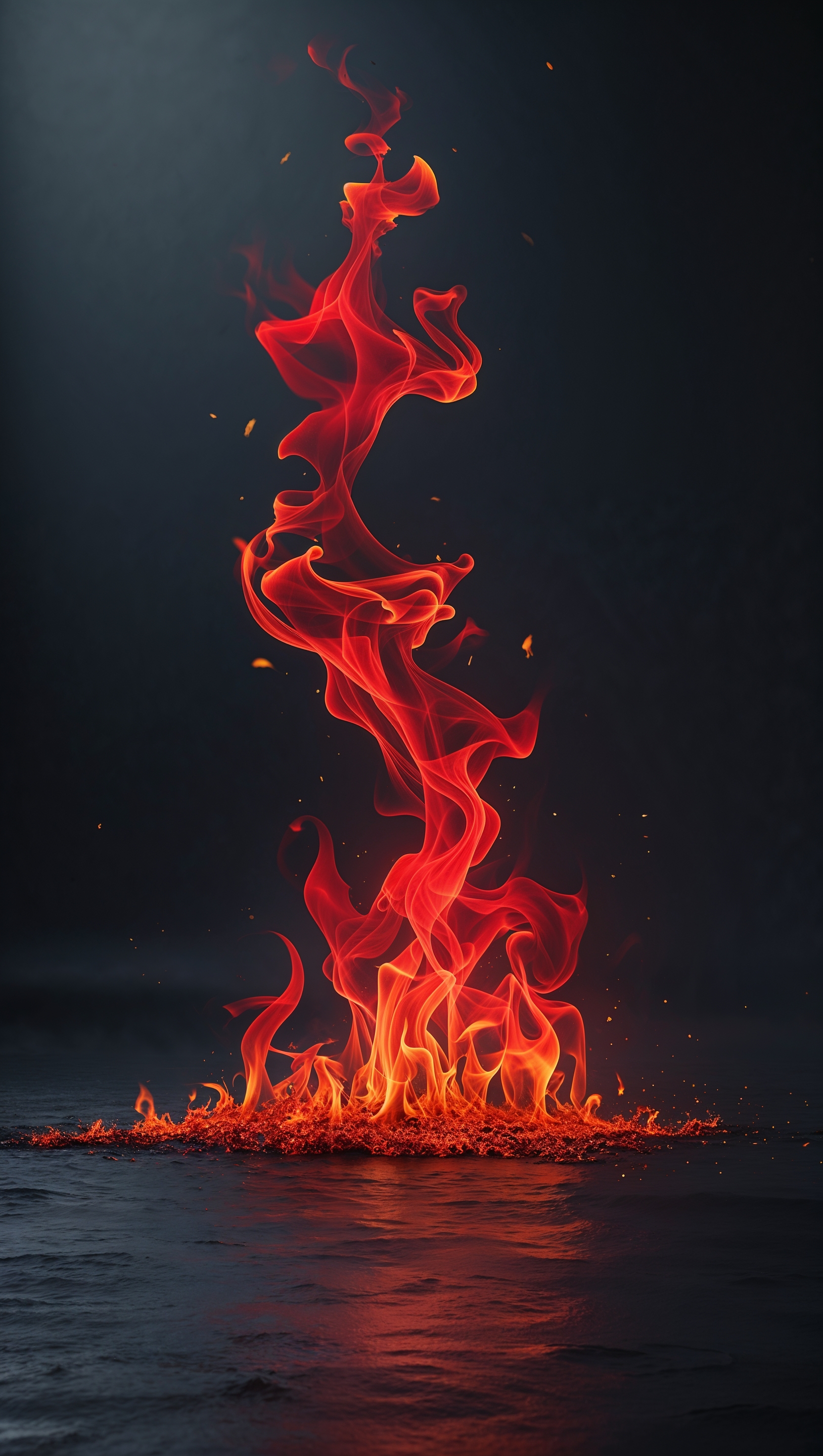 Red flames dancing in darkness with a minimalistic design