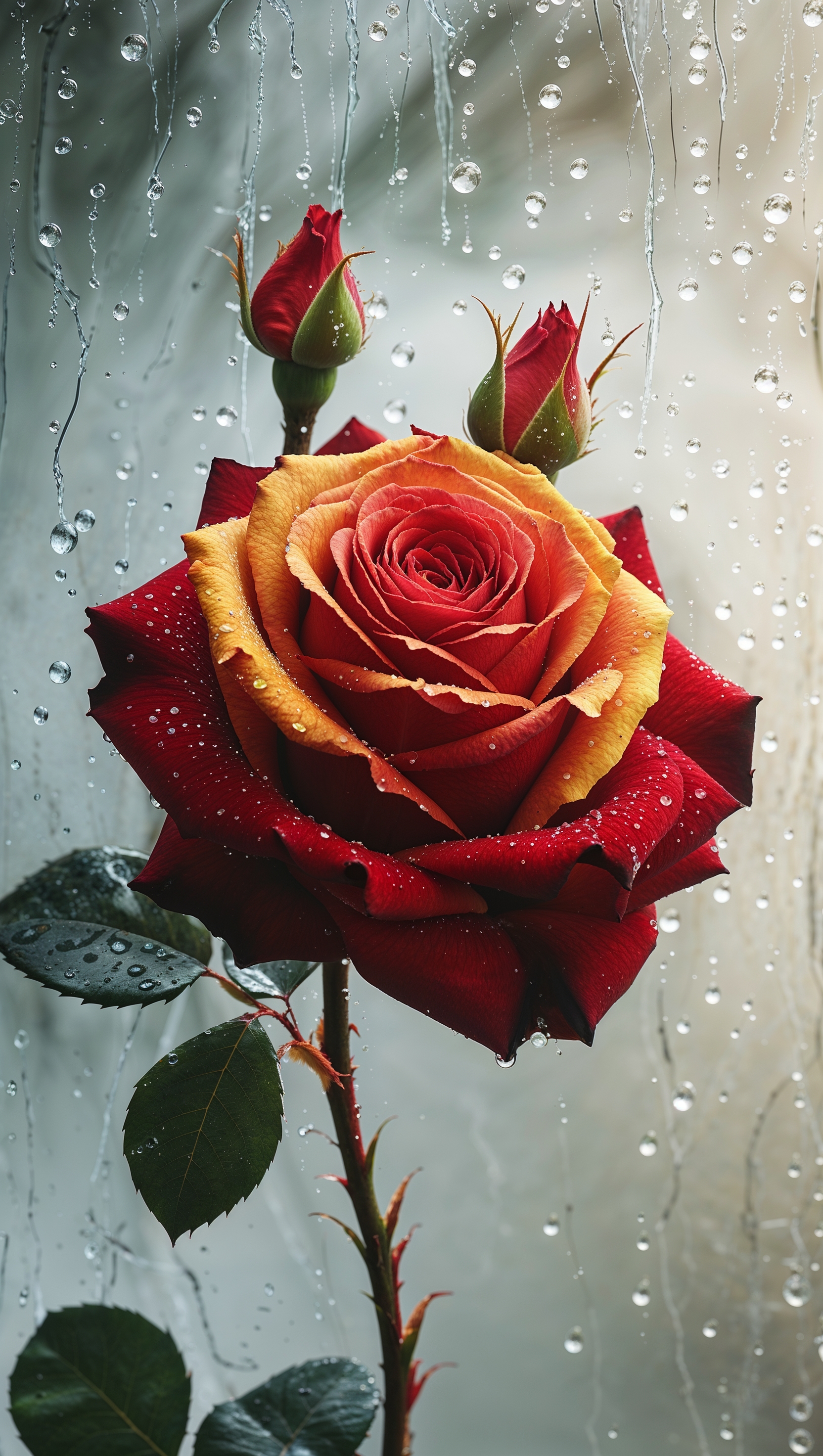 iPhone wallpaper with a red rose and rain drops