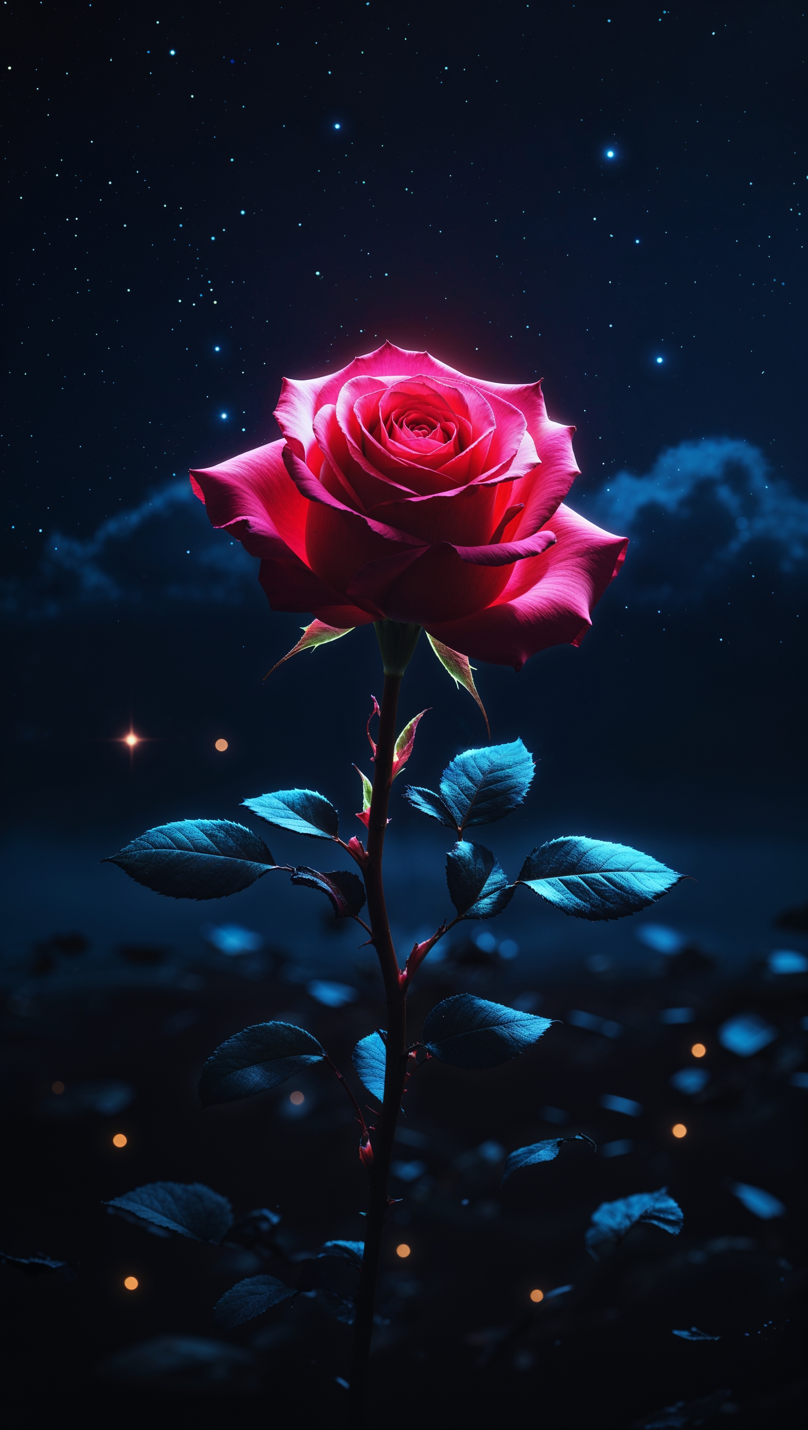 iPhone wallpaper with a glowing red rose at night