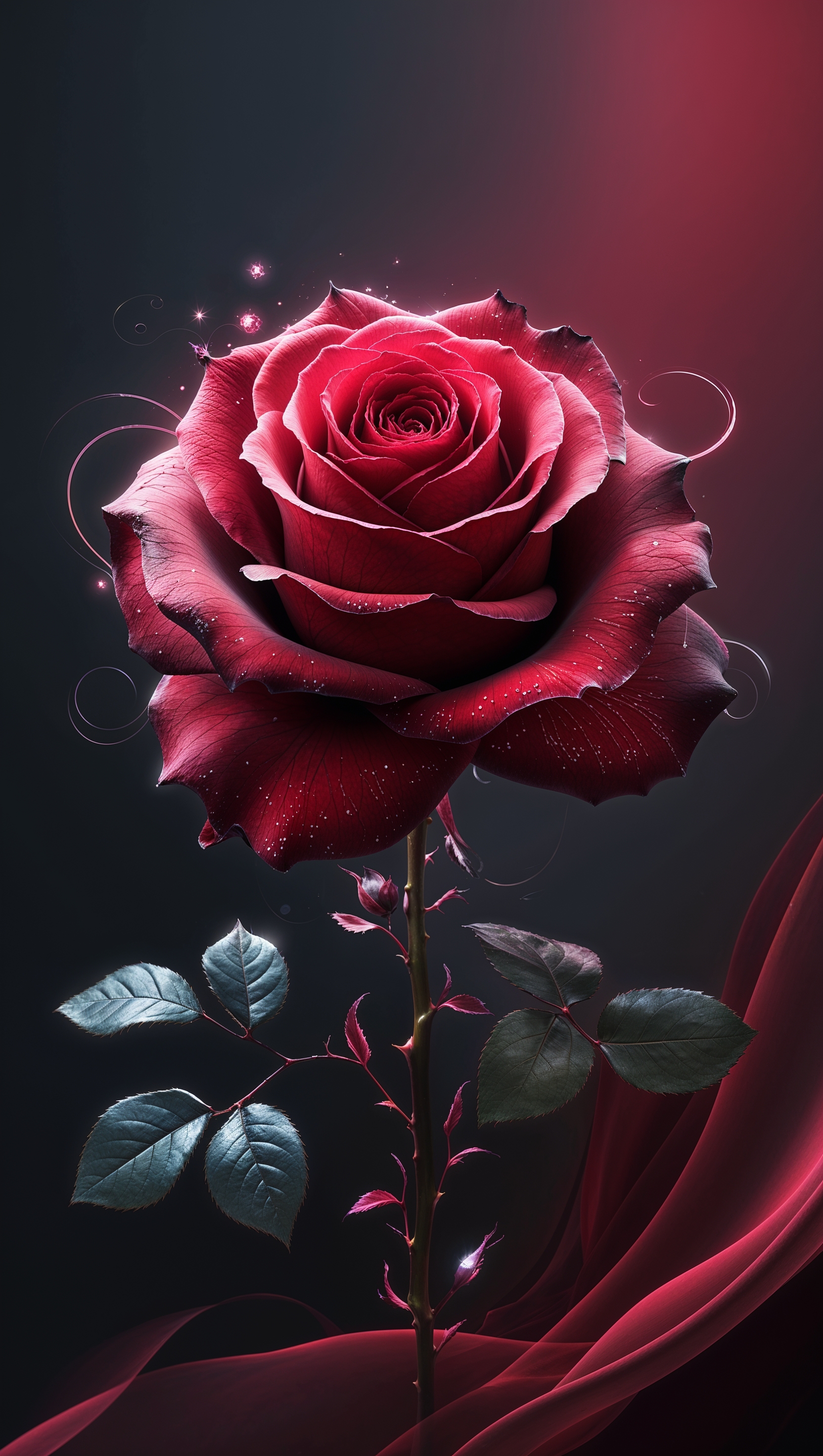 iPhone wallpaper with a red rose in fantasy style