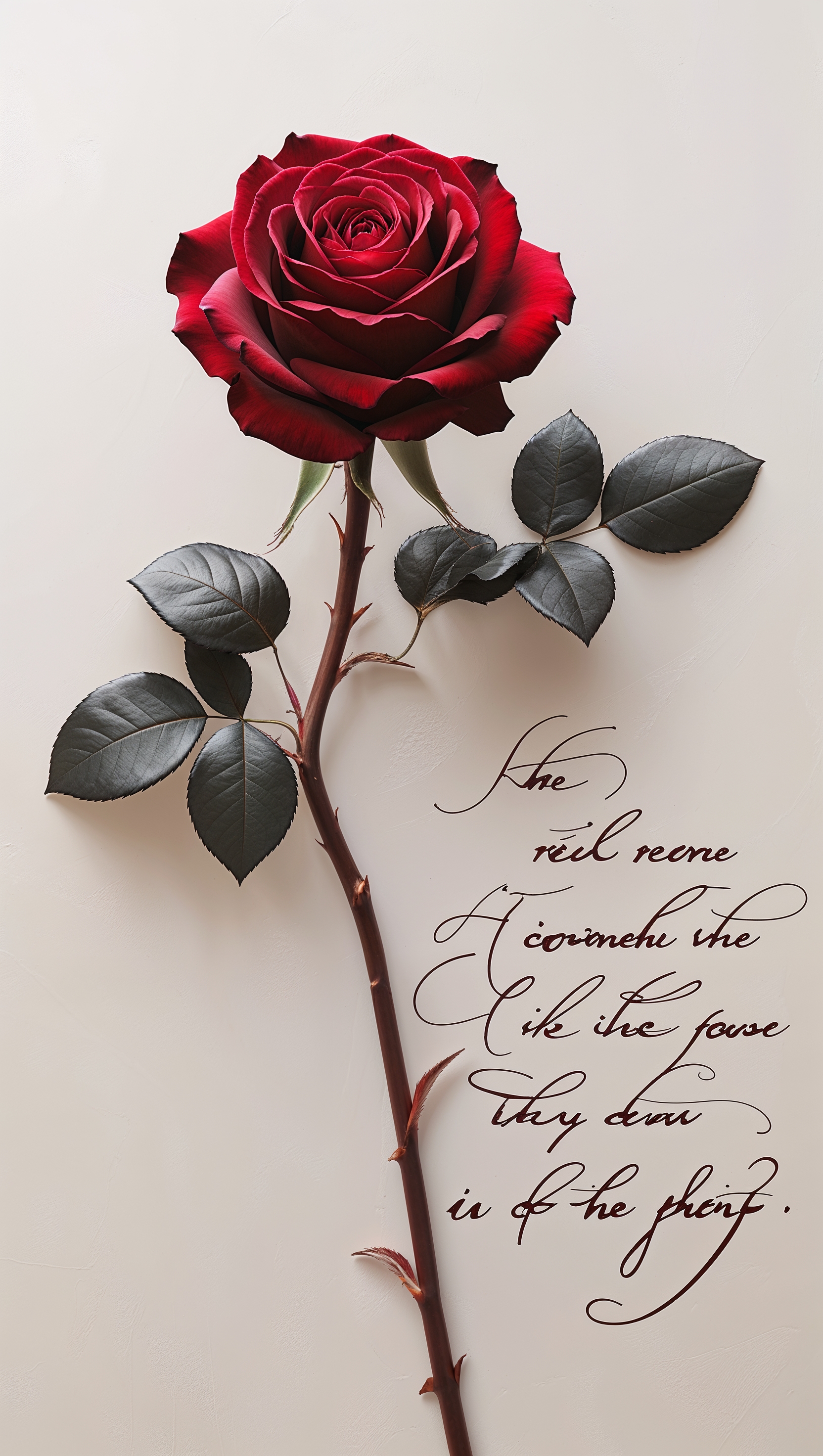 iPhone wallpaper with a red rose and handwritten font