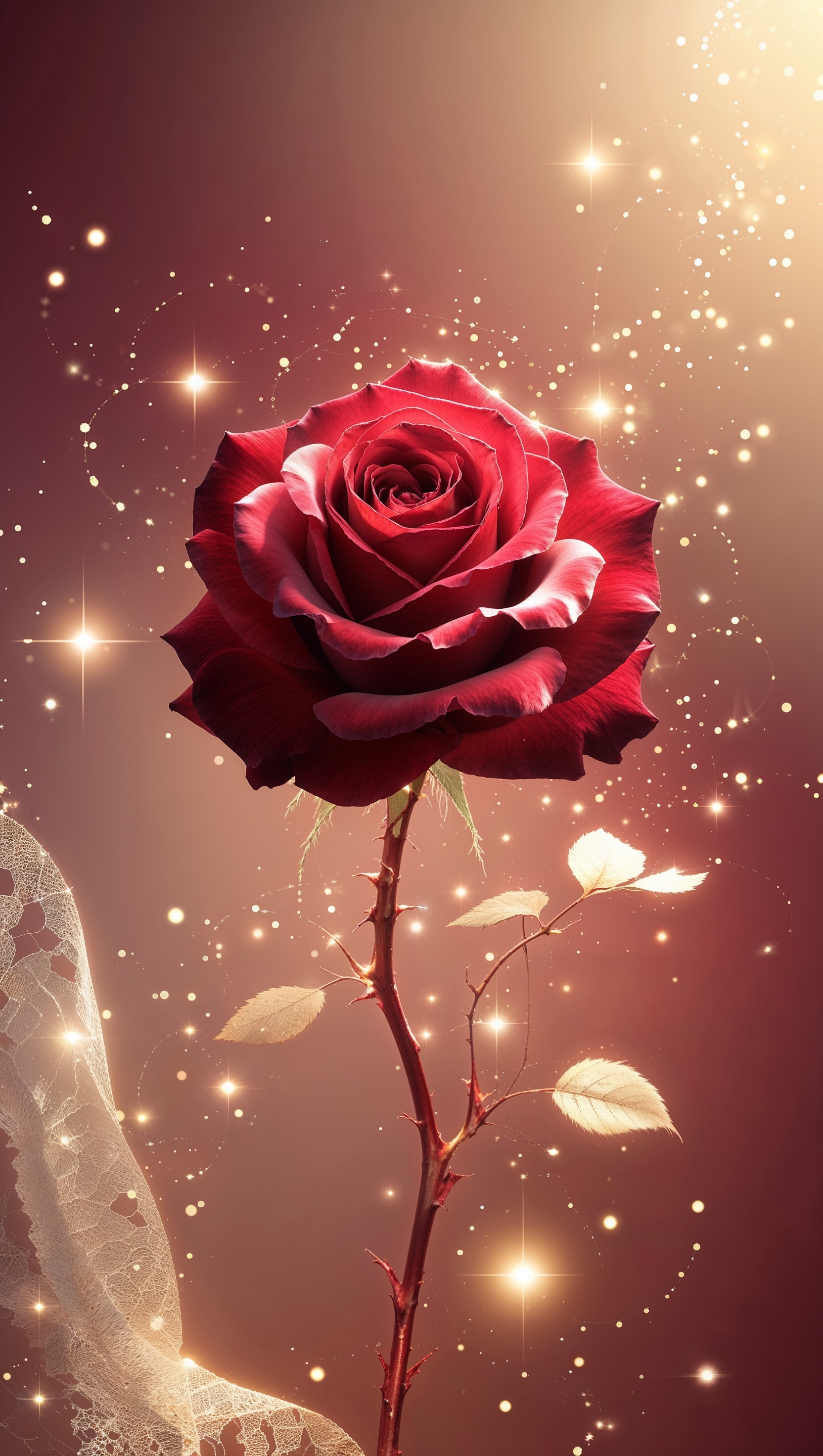 iPhone wallpaper with a red rose in romantic and soft style