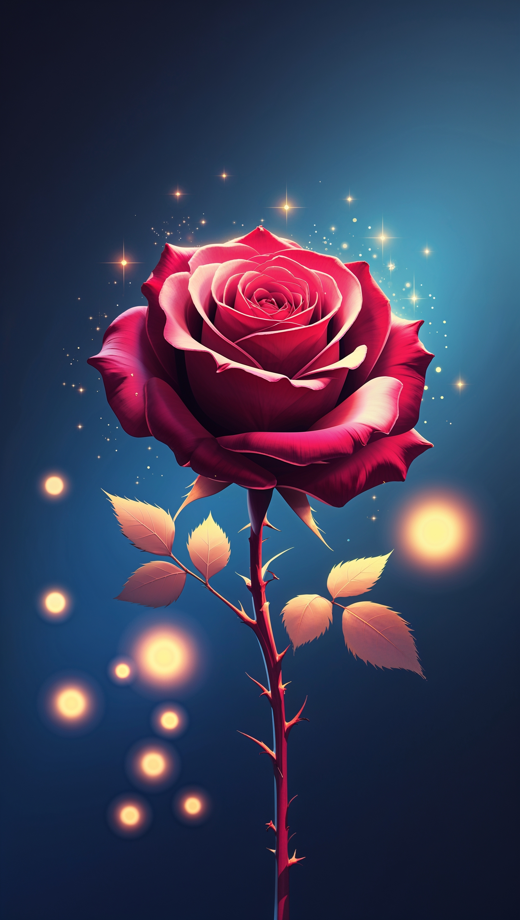 iPhone wallpaper with a red rose and scattered light effect
