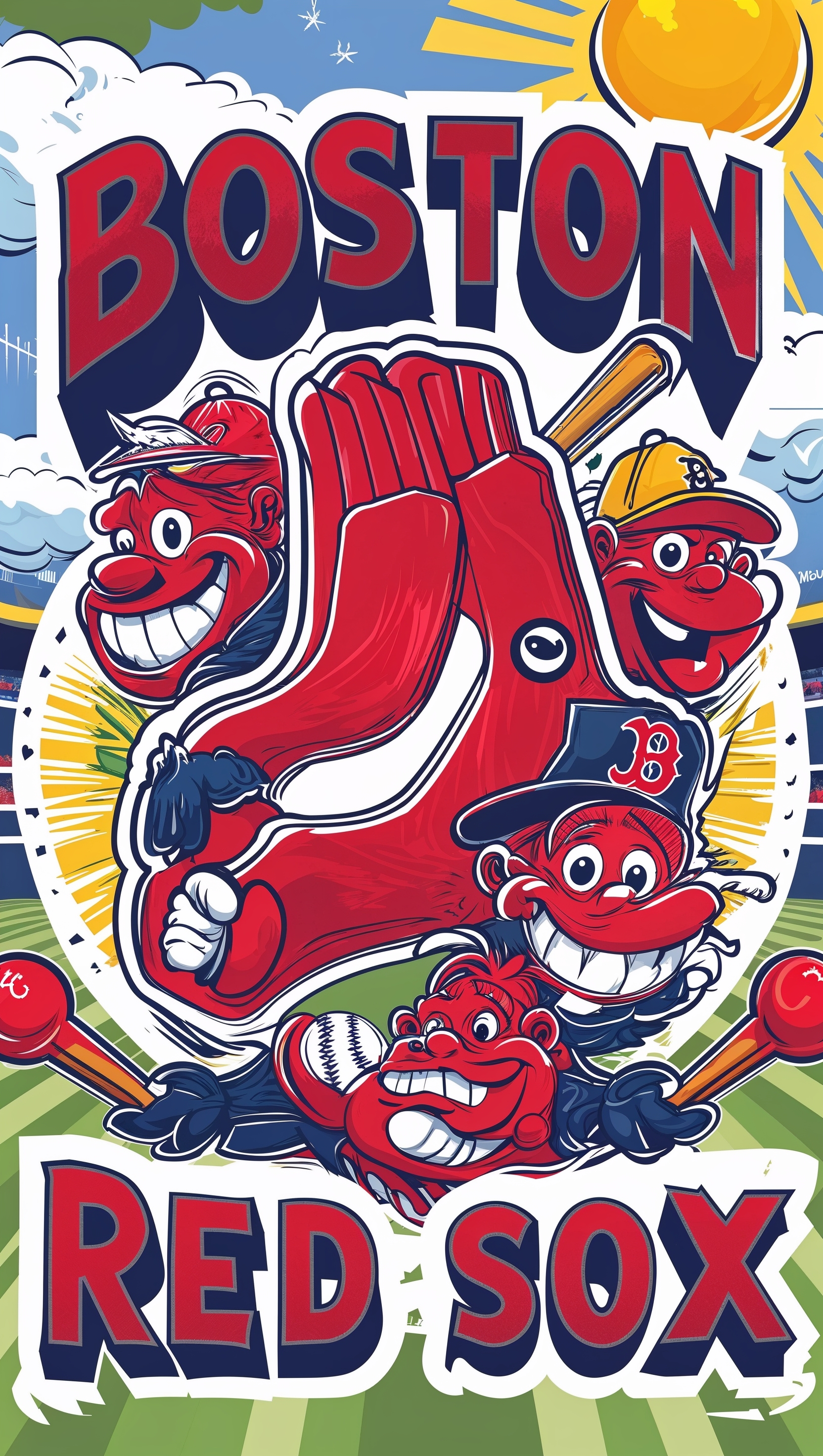 Red Sox in a fun and colorful cartoon design